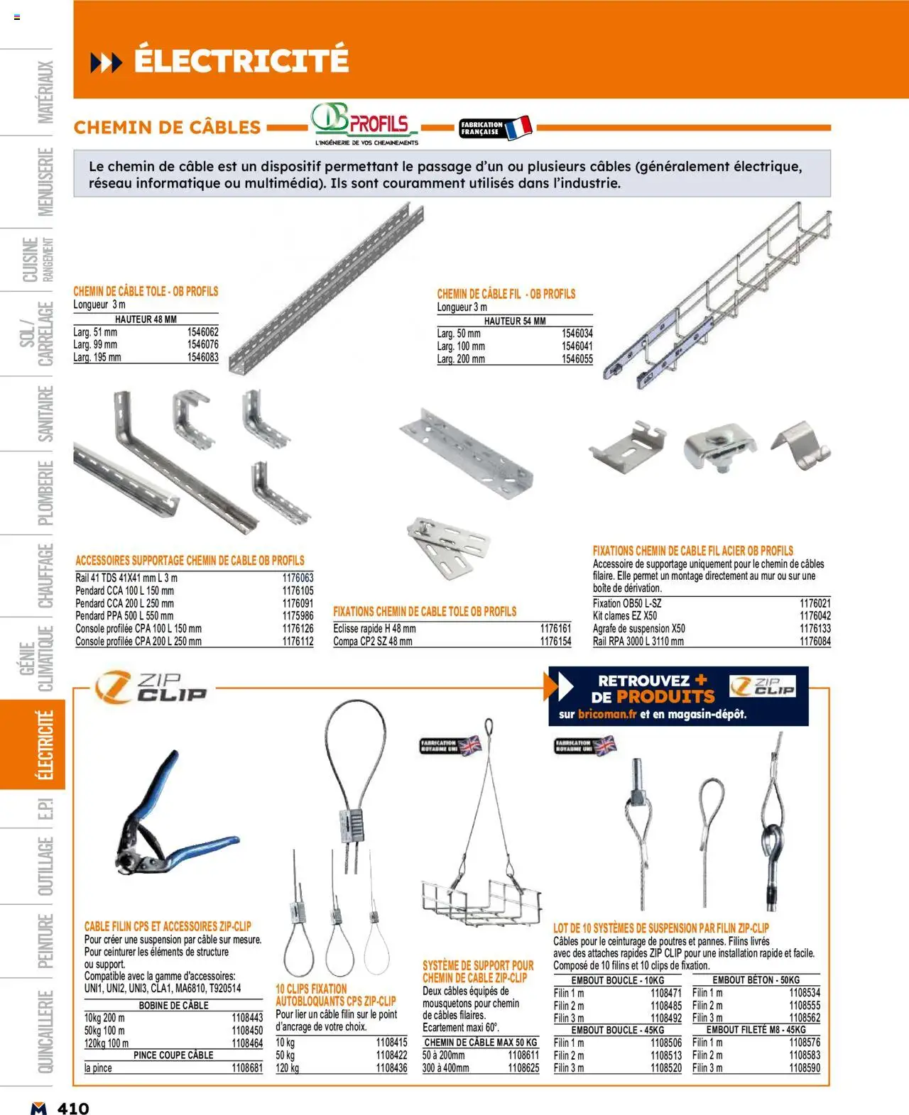  | Page: 410 | Produits: Câble, Mousquetons, Suspension, Agrafe
