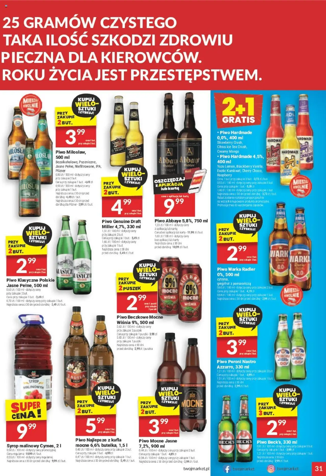 Twój Market Gazetka od 06.08.2025 | Strona: 31 | Produkty: Mango, Syrop malinowy, Warka, Piwo Warka