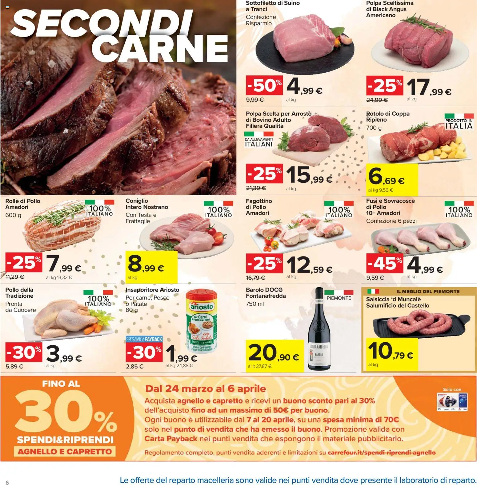 Volantino Carrefour del 24.03.2026 | Pagina: 6 | Prodotti: Bovino, Arrosto, Suino, Agnello