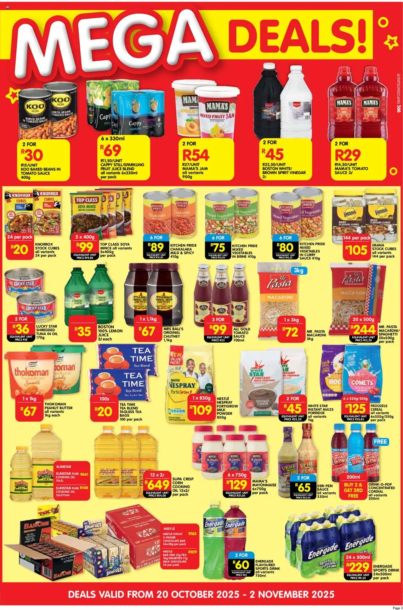 New Shoprite catalogue – valid from 20.10.2025 | Page: 3 | Products: Vinegar, Tea, Pasta, Tomato sauce