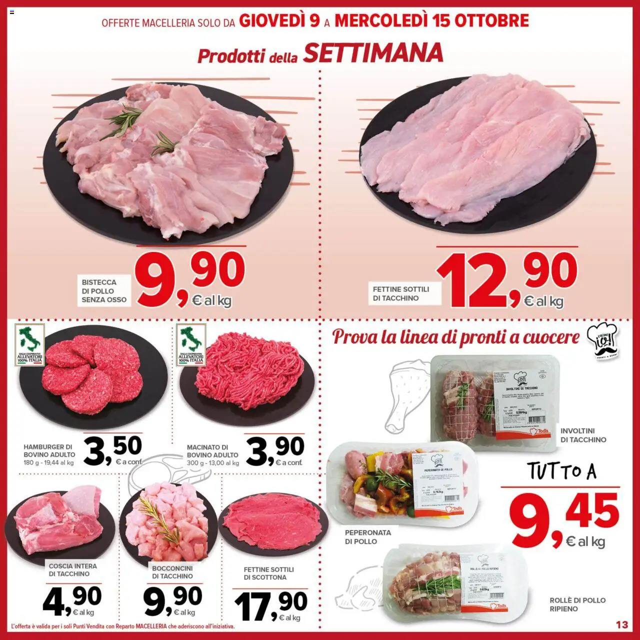 Volantino Todis del 02.10.2025 | Pagina: 13 | Prodotti: Bovino, Pollo, Tacchino, Hamburger
