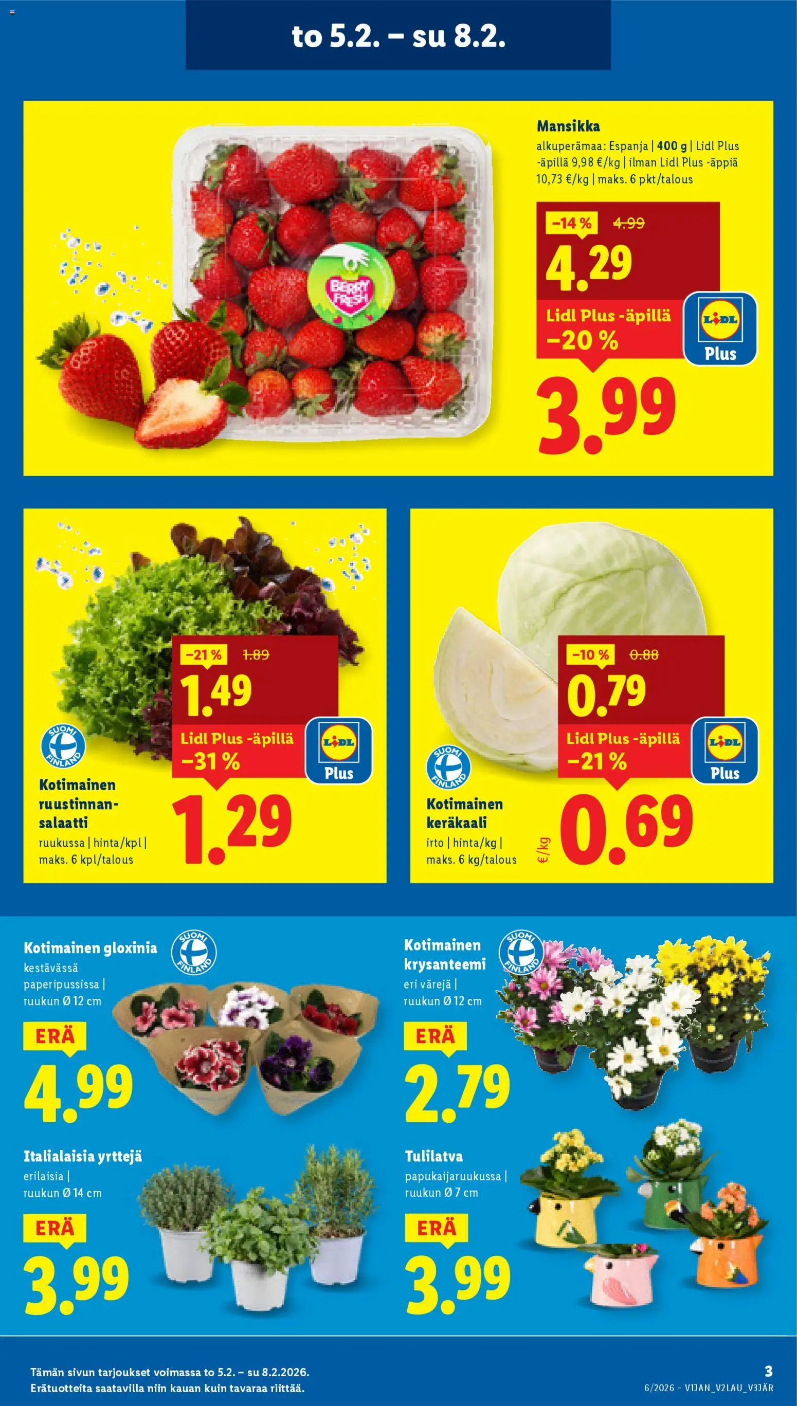 Lidl tarjoukset - Tampere – voimassa 05.02.2026 alkaen | Sivu: 3 | Tuotteet: Keräkaali, Salaatti