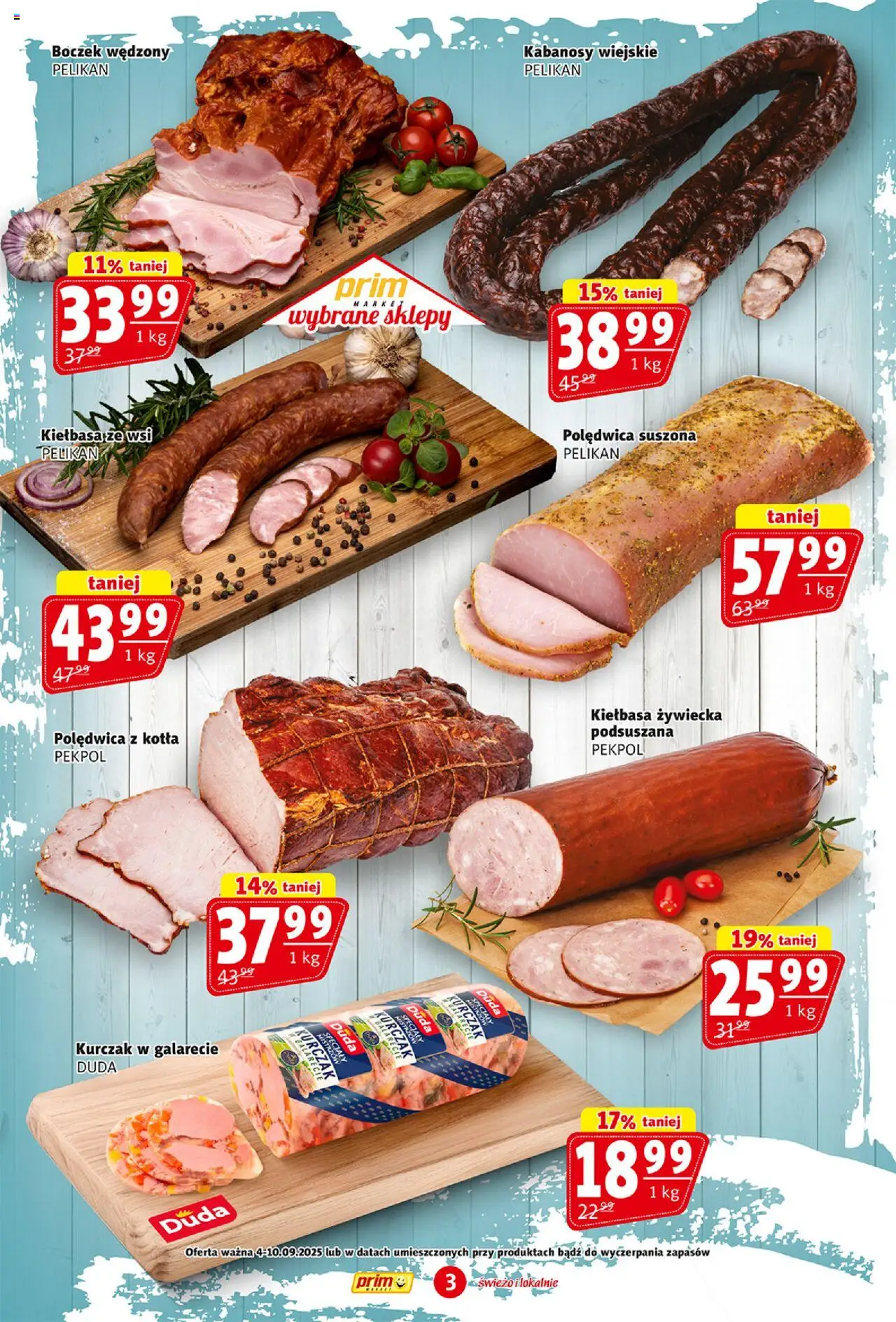 Prim Market Gazetka od 04.09.2025 | Strona: 3 | Produkty: Kiełbasa, Kurczak, Boczek wędzony, Boczek