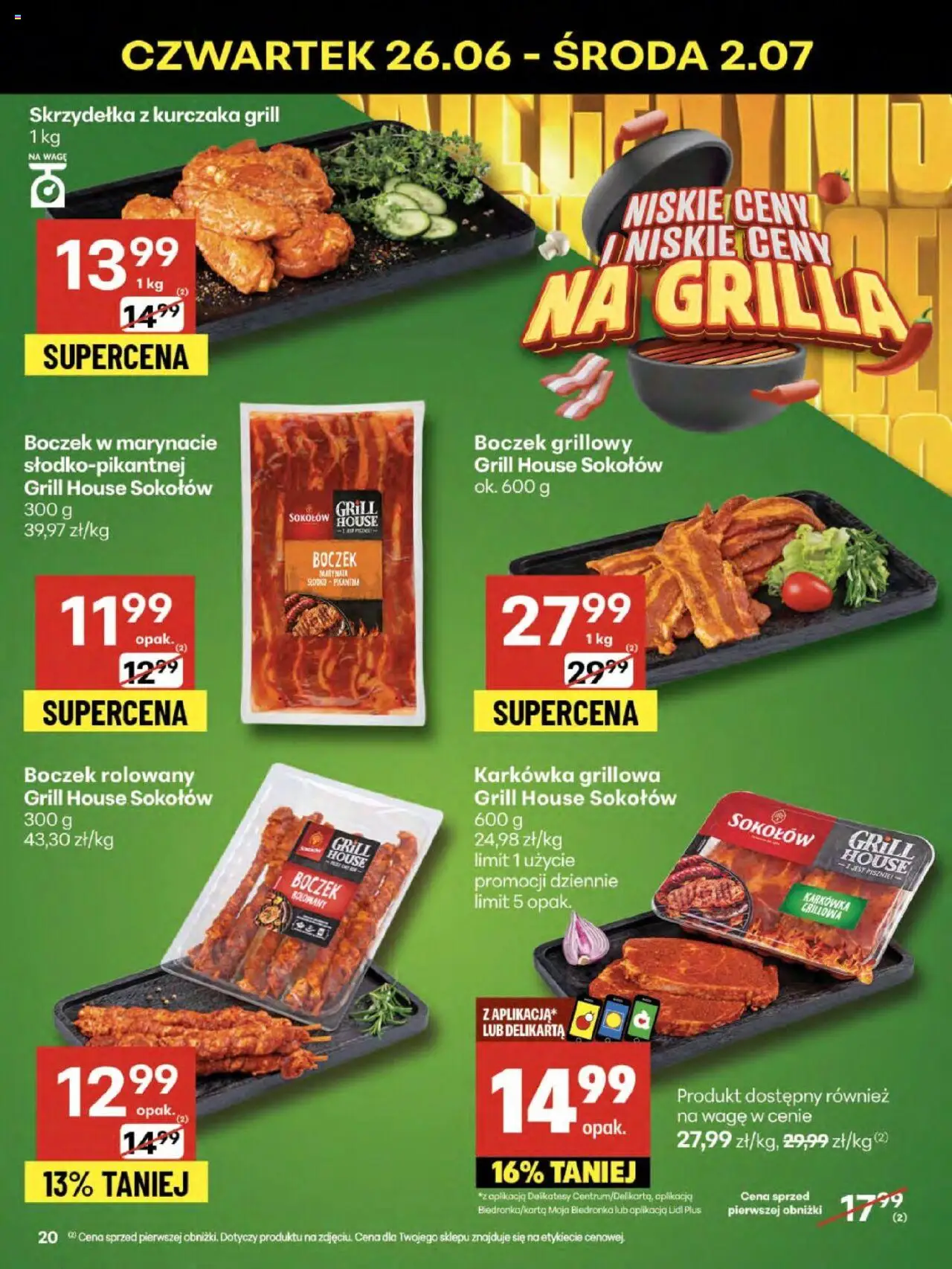 Delikatesy Centrum Gazetka - Sklepy Własne od 26.06.2025 | Strona: 20 | Produkty: Skrzydełka z kurczaka, Karkówka, Delikatesy, Boczek