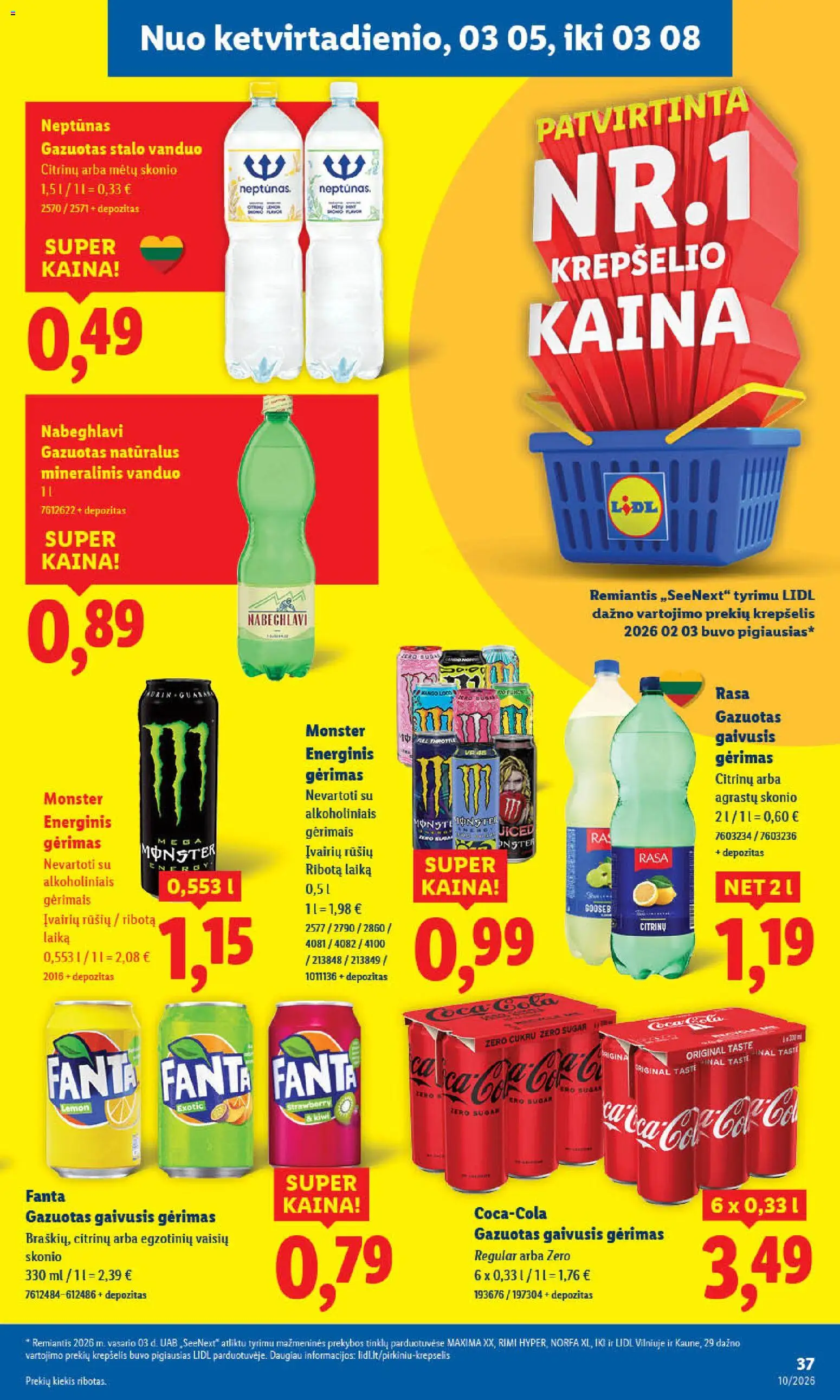 LIDL akcijos nuo 02.03.2026 | Puslapis: 37 | Prekių: Gaivusis gėrimas, Krepšelis, Mineralinis vanduo