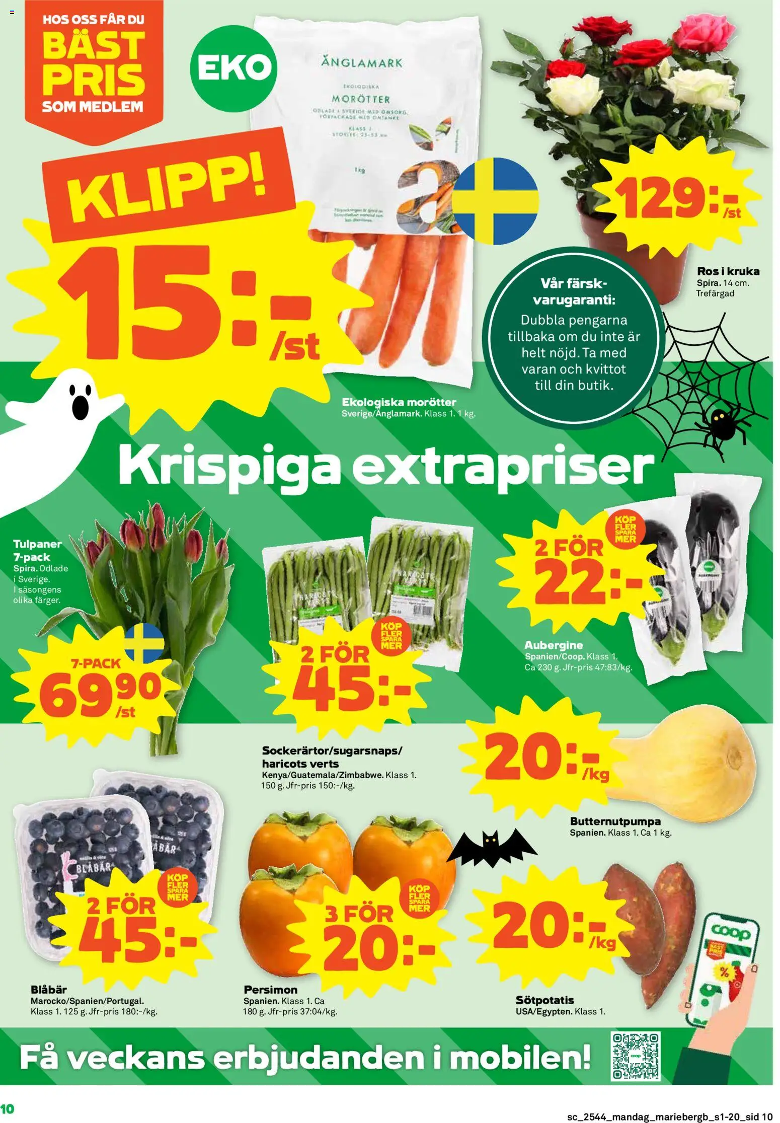 Coop Forum reklamblad aktuell från 27.10.2025 | Sida: 10 | Produkter: Kruka, Haricots verts, Sötpotatis, Aubergine