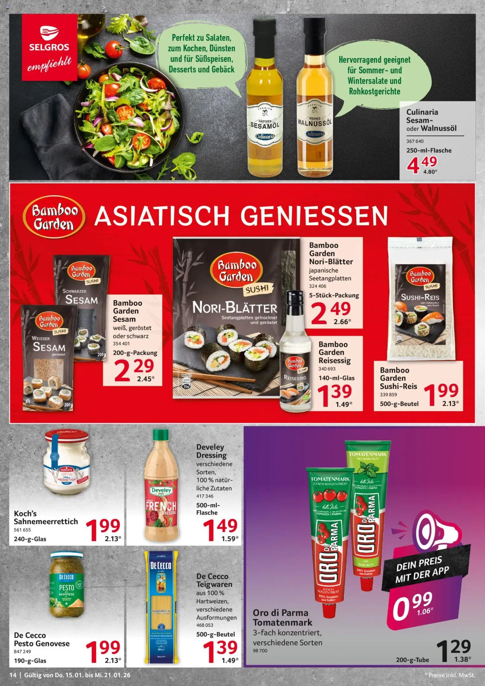 Selgros Prospekt 	 – gültig ab 15.01.2026 | Seite: 14 | Produkte: Dressing, Tomaten, Oro di parma