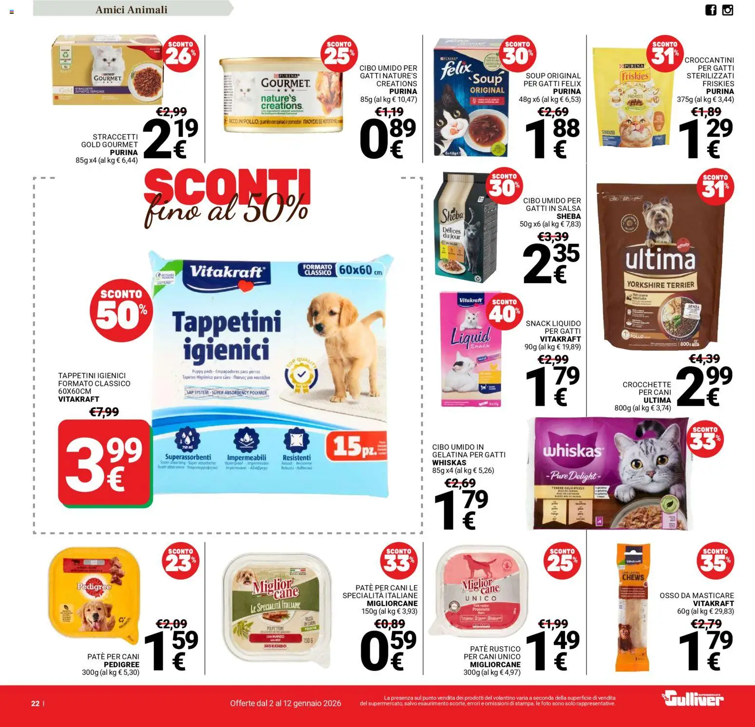 Volantino Gulliver del 02.01.2026 | Pagina: 22 | Prodotti: Paté, Manzo, Prosciutto, Crocchette