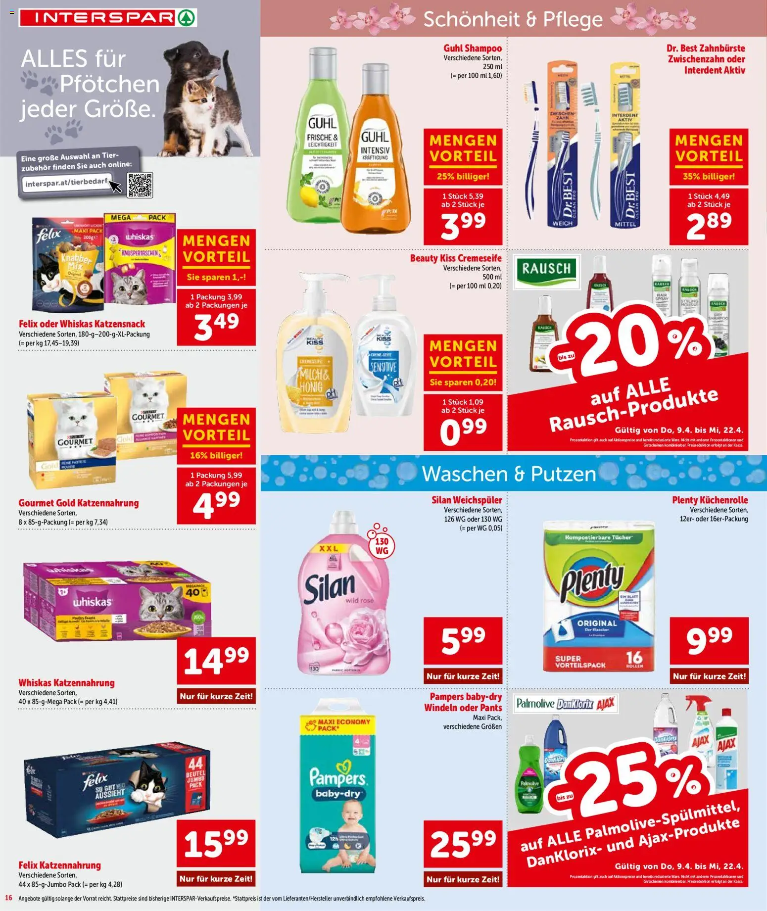 Interspar Flugblatt - Niederösterreich gültig ab 09.04.2026 | Seite: 16 | Produkte: Pampers, Shampoo, Zahnbürste, Weichspüler