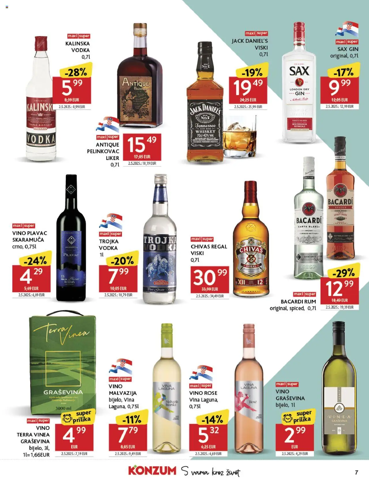 Konzum HR akciós ujság - amely érvényes a következő dátumtól: 13.08.2025 | Oldal: 7 | Termékek: Whiskey, Bacardi, Rum, Vodka