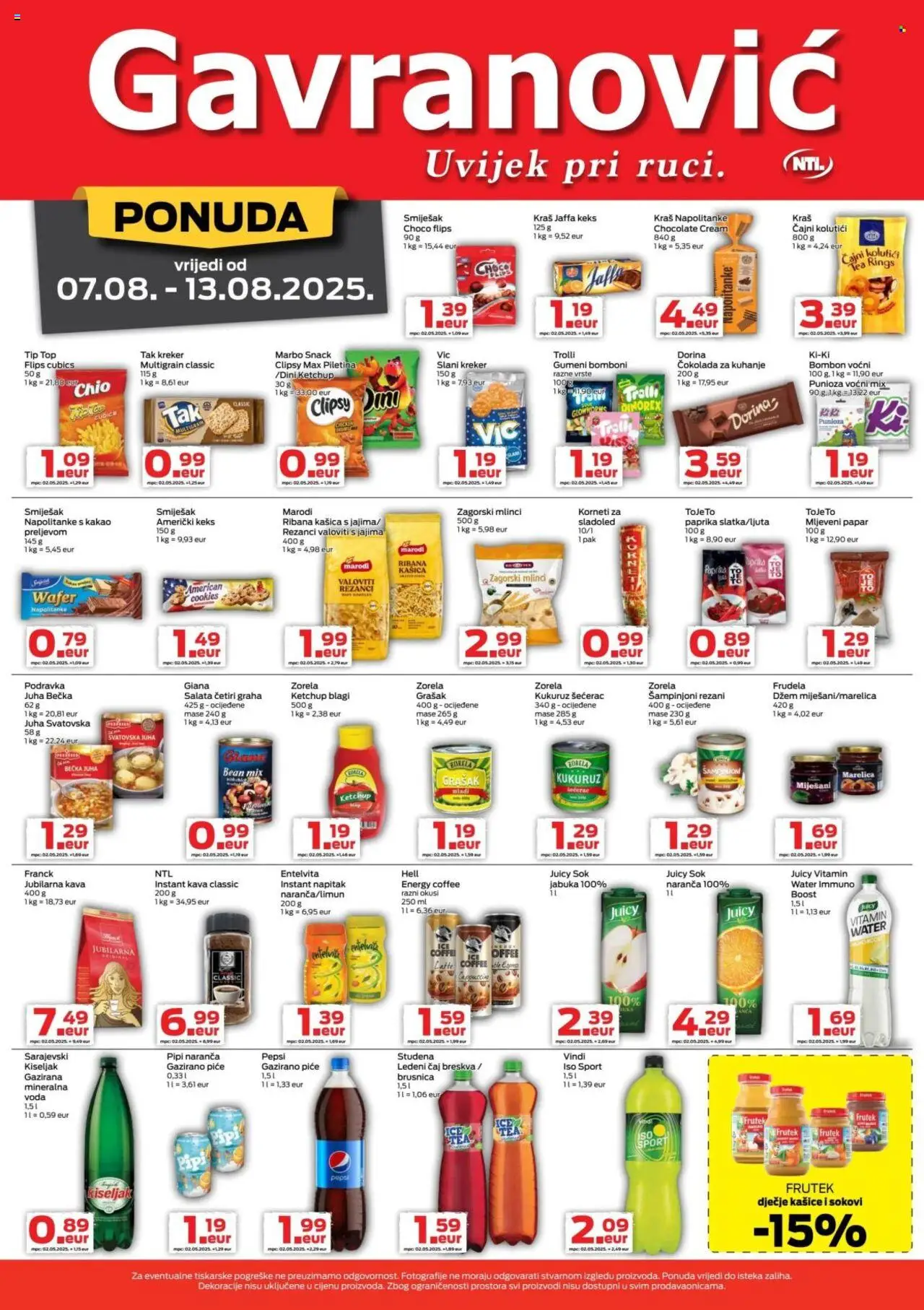 Gavranović katalog | vrijedi od 07.08.2025 | Stranica: 3 | Proizvodi: Pepsi, Čokolada, Rezanci, Brusnica