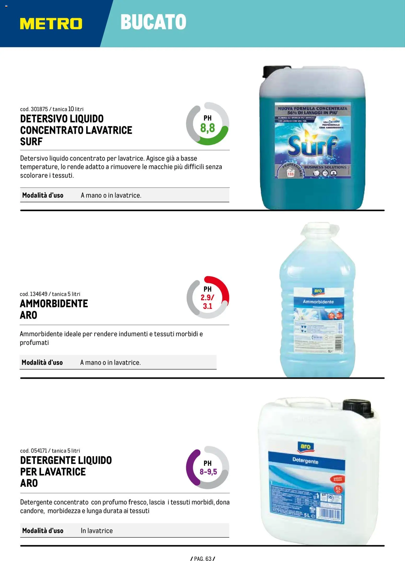 Volantino Metro del 07.01.2026 | Pagina: 63 | Prodotti: Ammorbidente, Detergente, Lavatrice, Tanica