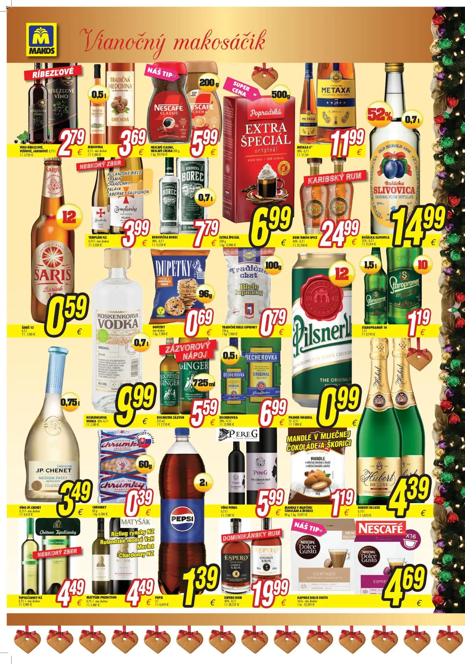 Nové Makos akcie – leták je platný od 08.12.2025 | Strana: 1 | Produkty: Mlieko, Vodka, Rum, Mandle
