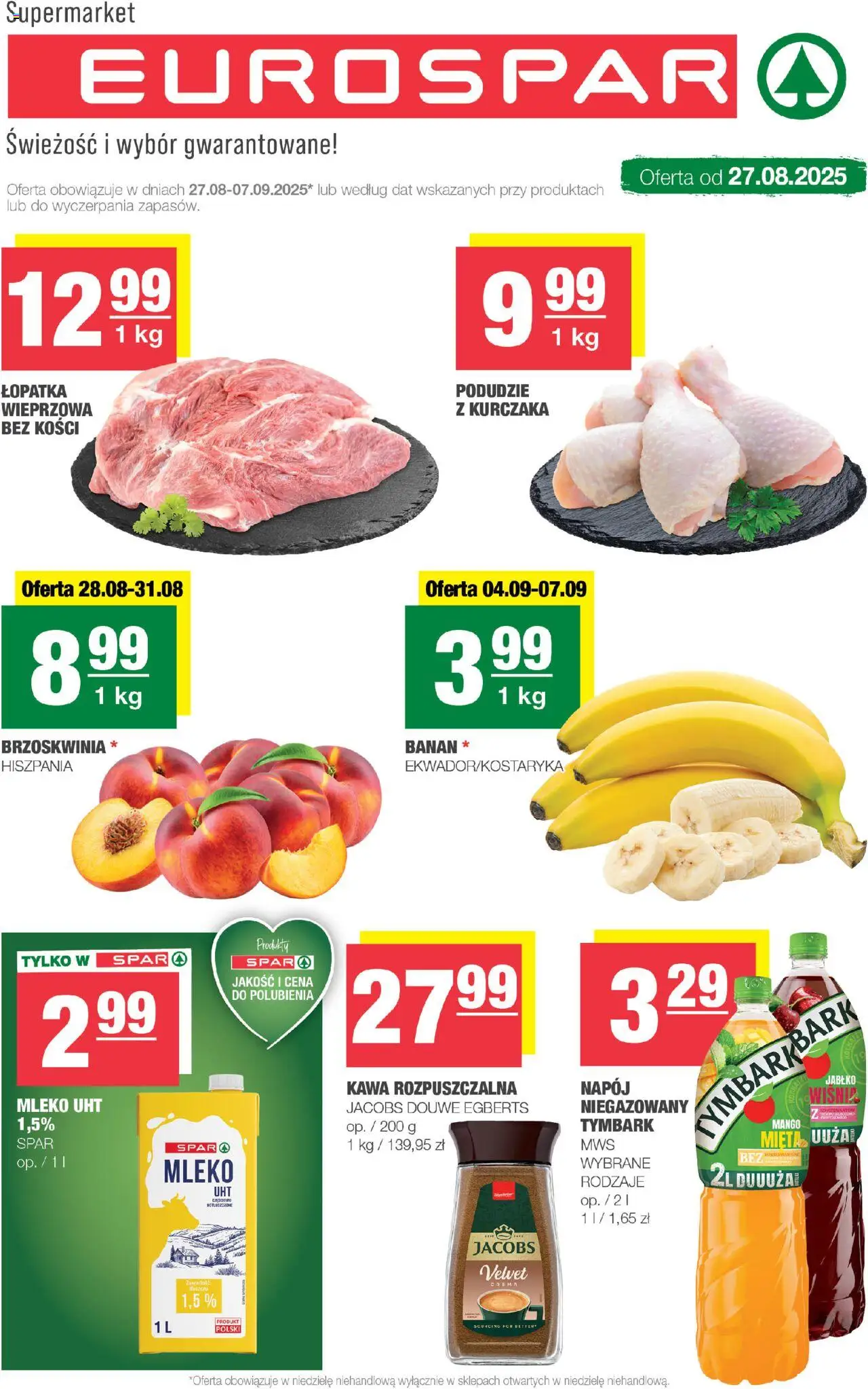 Spar Gazetka - Eurospar od 27.08.2025 | Strona: 1 | Produkty: Brzoskwinia, Kawa rozpuszczalna, Mięta, Mleko