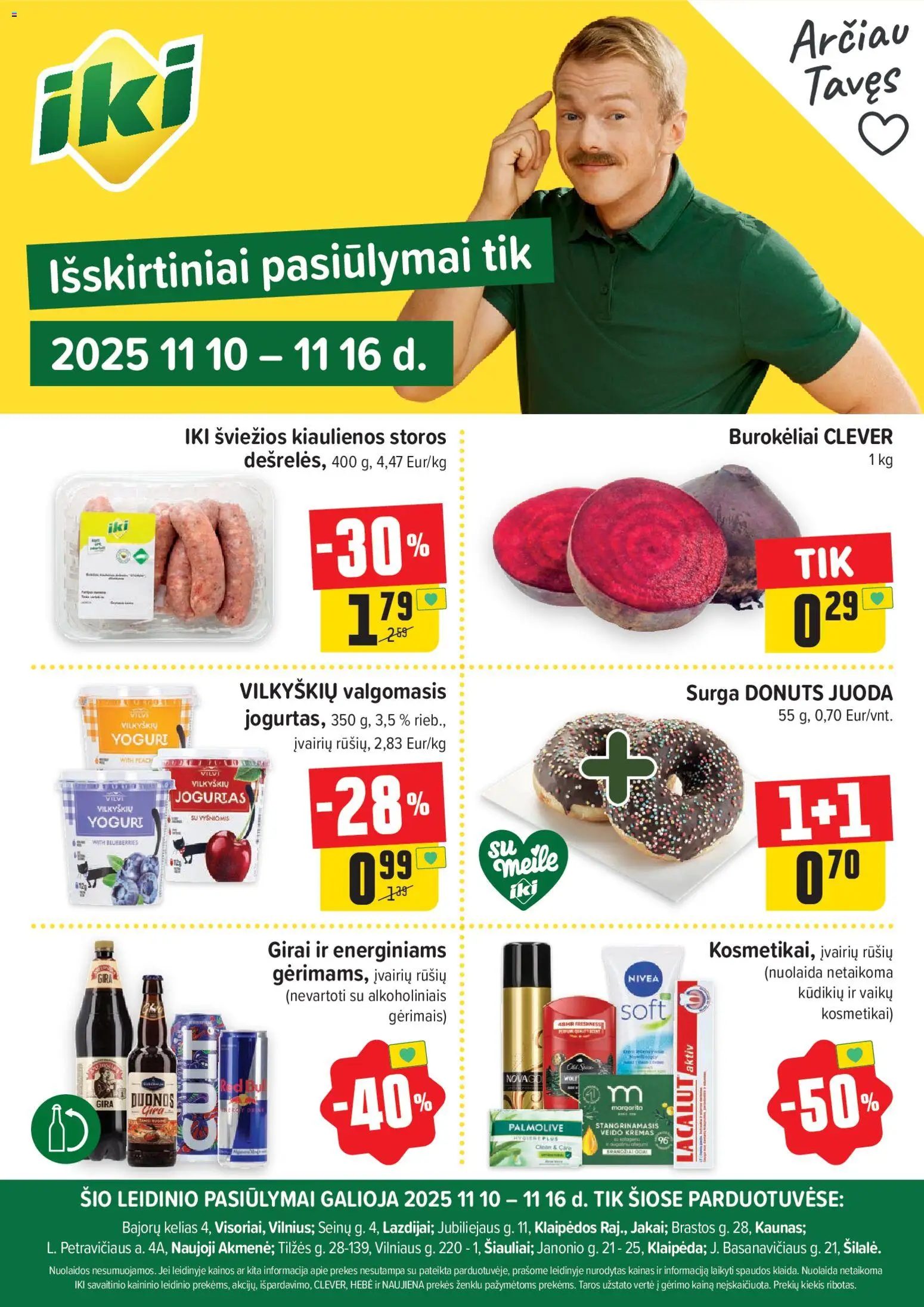 IKI akcijos nuo 10.11.2025 | Puslapis: 1 | Prekių: Kiaulienos, Kremas, Jogurtas