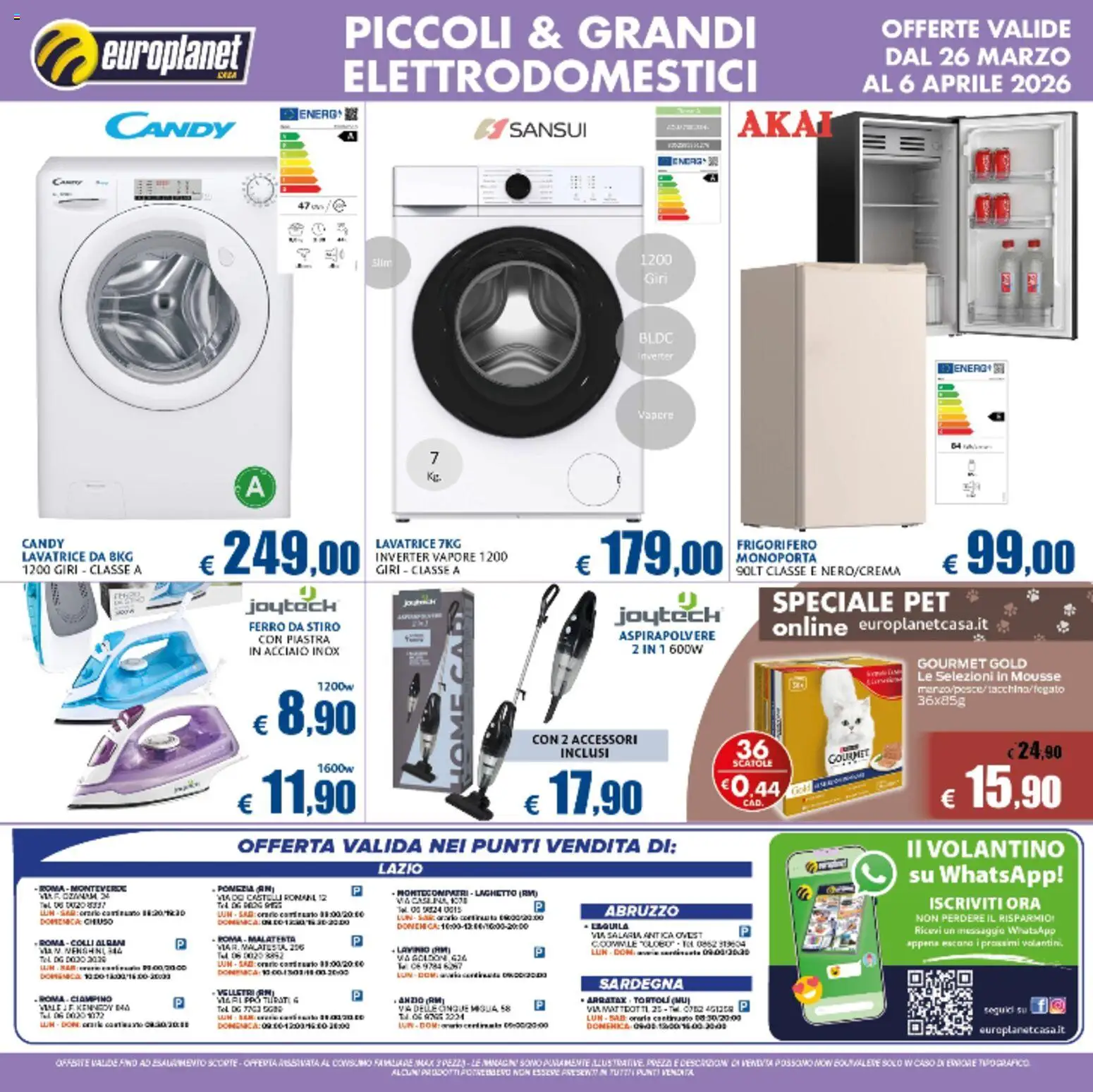 Volantino Europlanet Casa del 26.03.2026 | Pagina: 16 | Prodotti: Lavatrice, Frigorifero, Aspirapolvere, Ferro da stiro