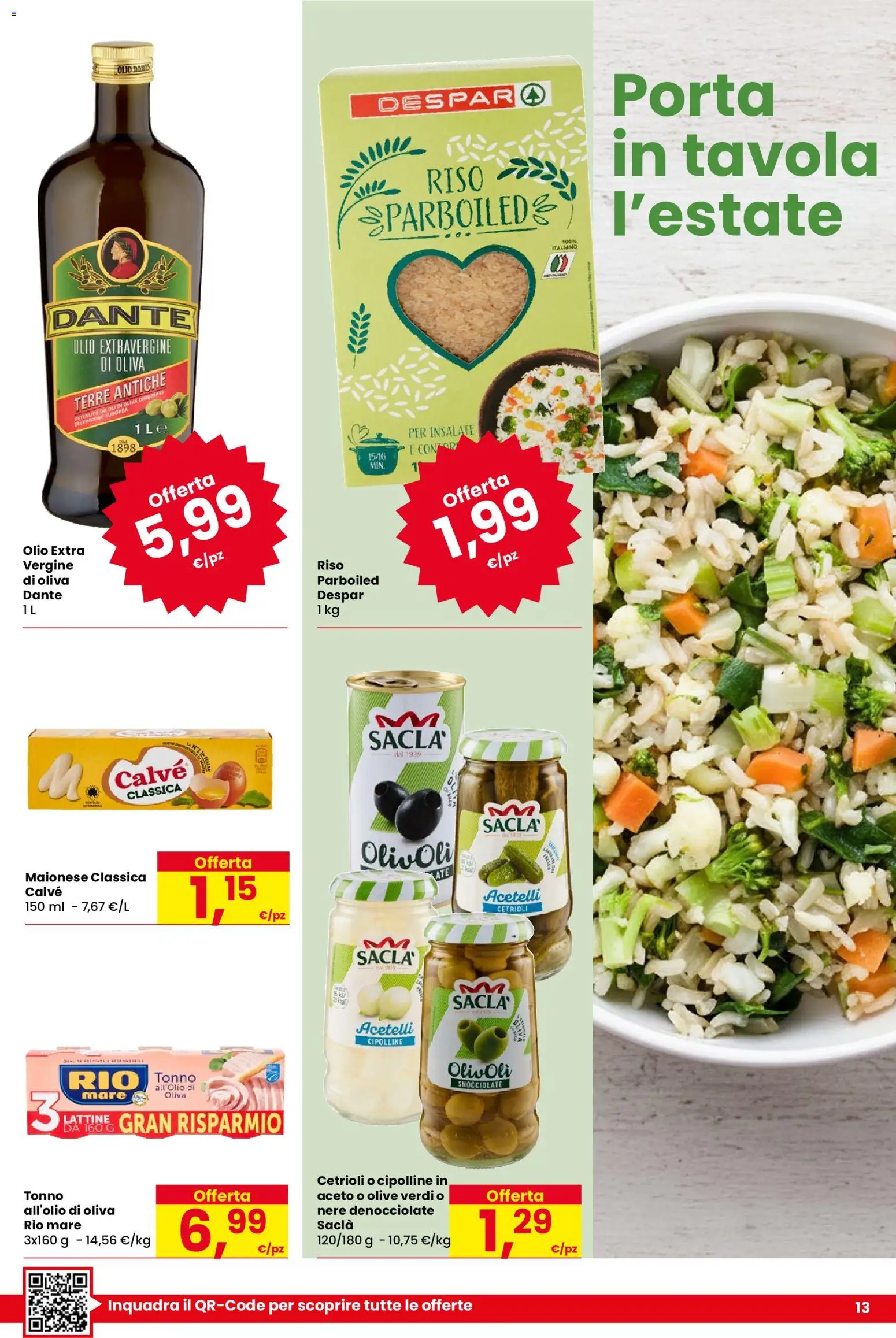 Volantino Despar del 21.04.2026 | Pagina: 13 | Prodotti: Tonno, Aceto, Olio extra vergine, Cipolline