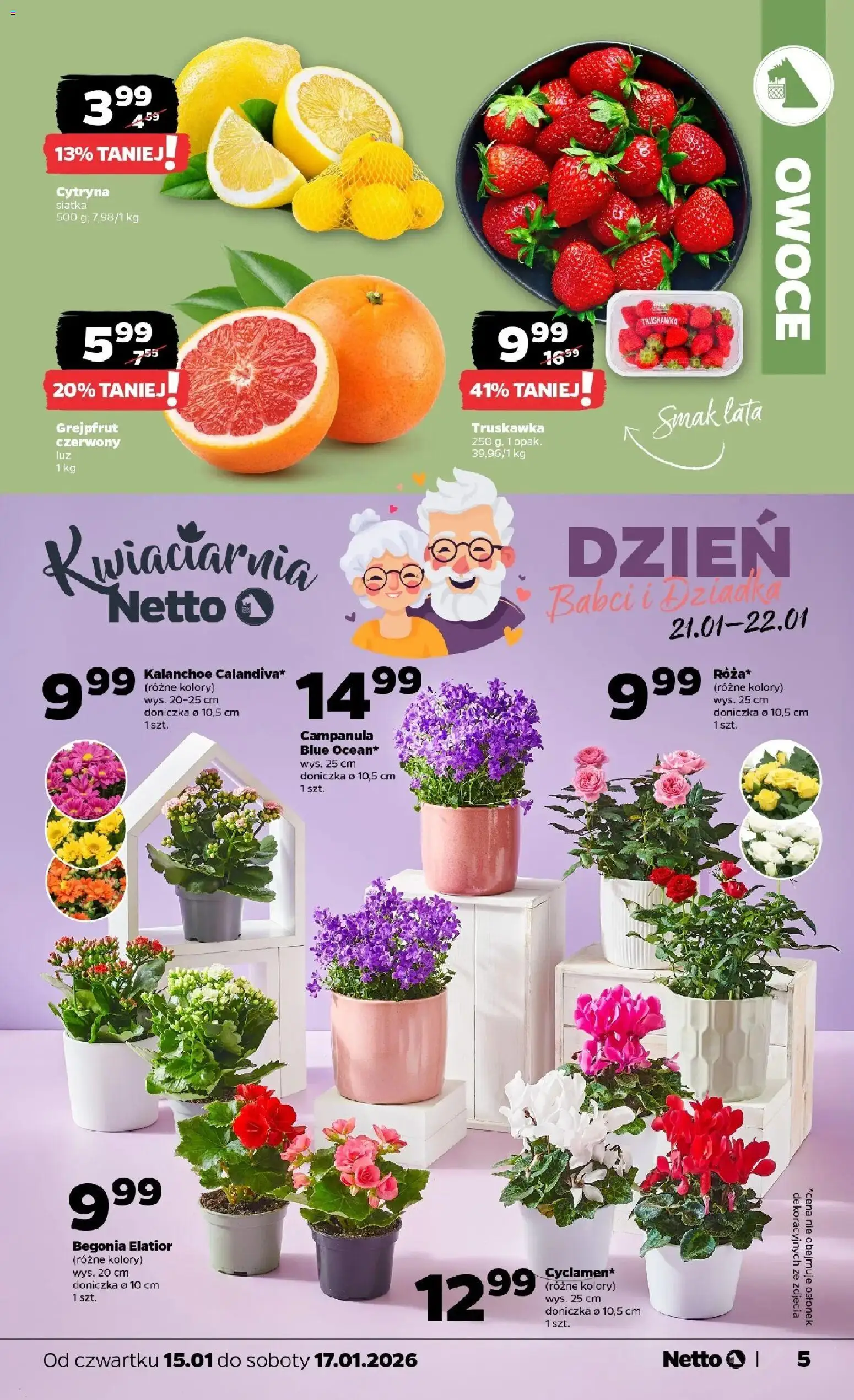 Netto gazetka - Spożywcza od 15.01.2026 | Strona: 5 | Produkty: Cytryna, Doniczka, Grejpfrut, Owoce