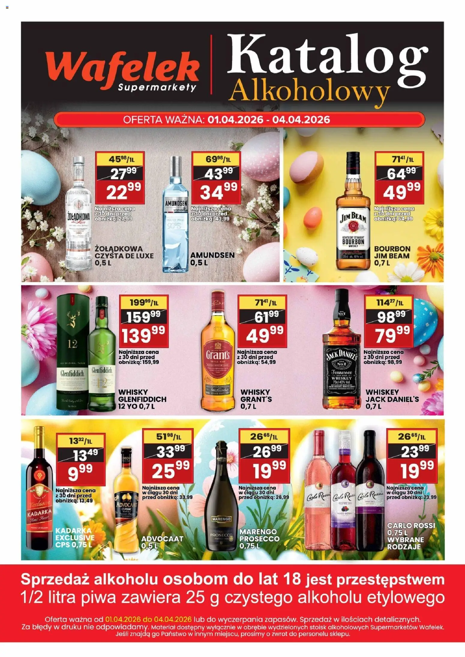 Wafelek gazetka alkoholowa od 01.04.2026 | Strona: 1 | Produkty: Grant's, Bourbon, Whisky, Prosecco