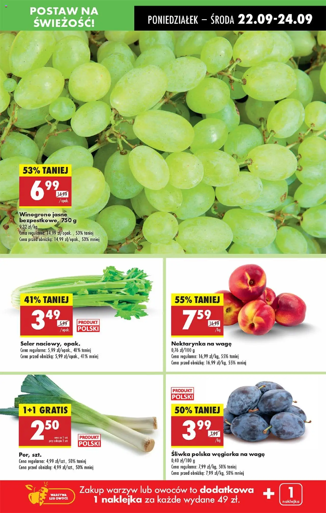 Biedronka gazetka od 22.09.2025 | Strona: 13 | Produkty: Nektarynka, Winogrono, Warzywa, Owoce
