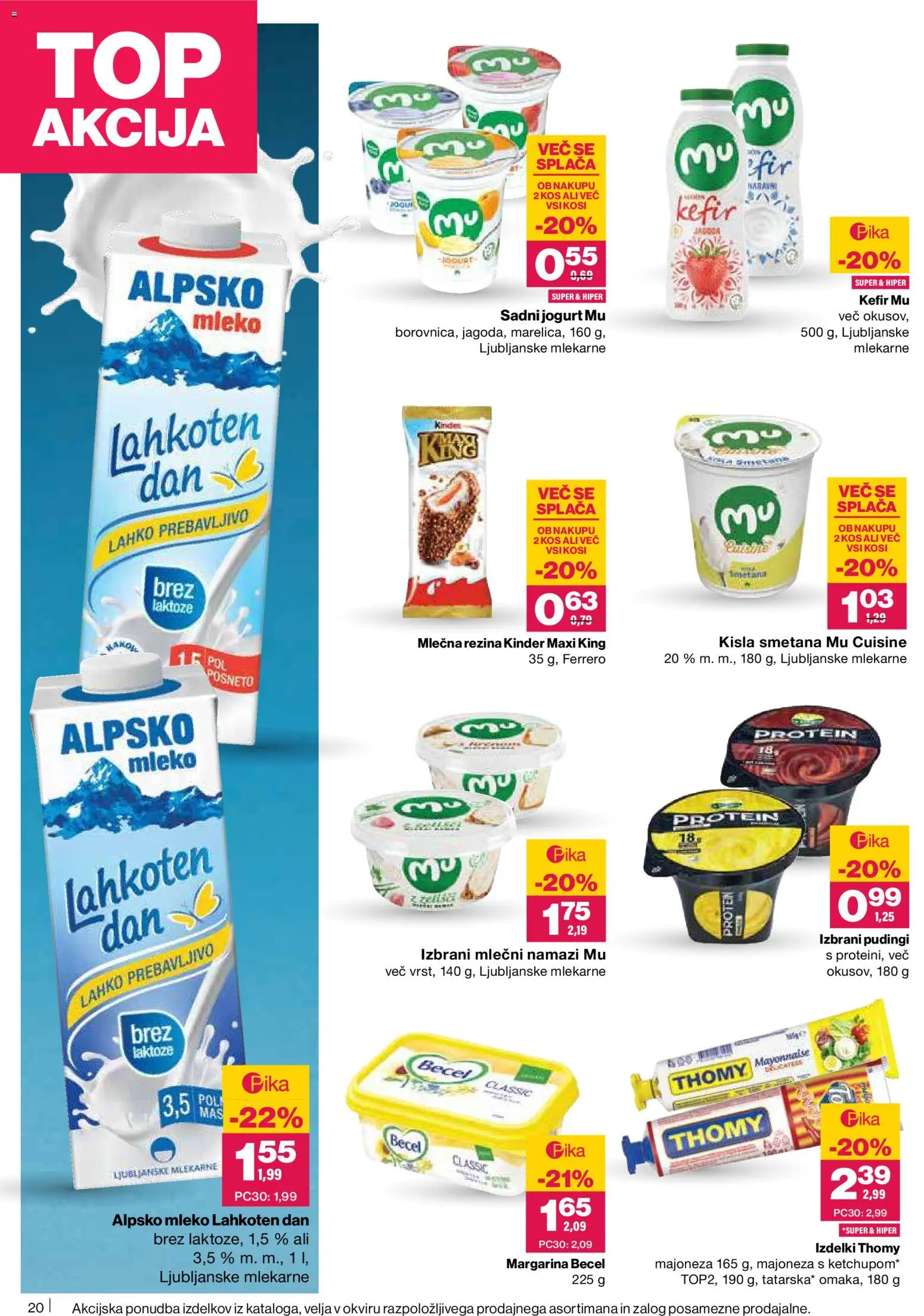 Novi Mercator katalog ponudbe – veljaven od 08.01.2026 | Stran: 20 | Izdelki: Mlečna rezina, Margarina, Mleko, Jogurt