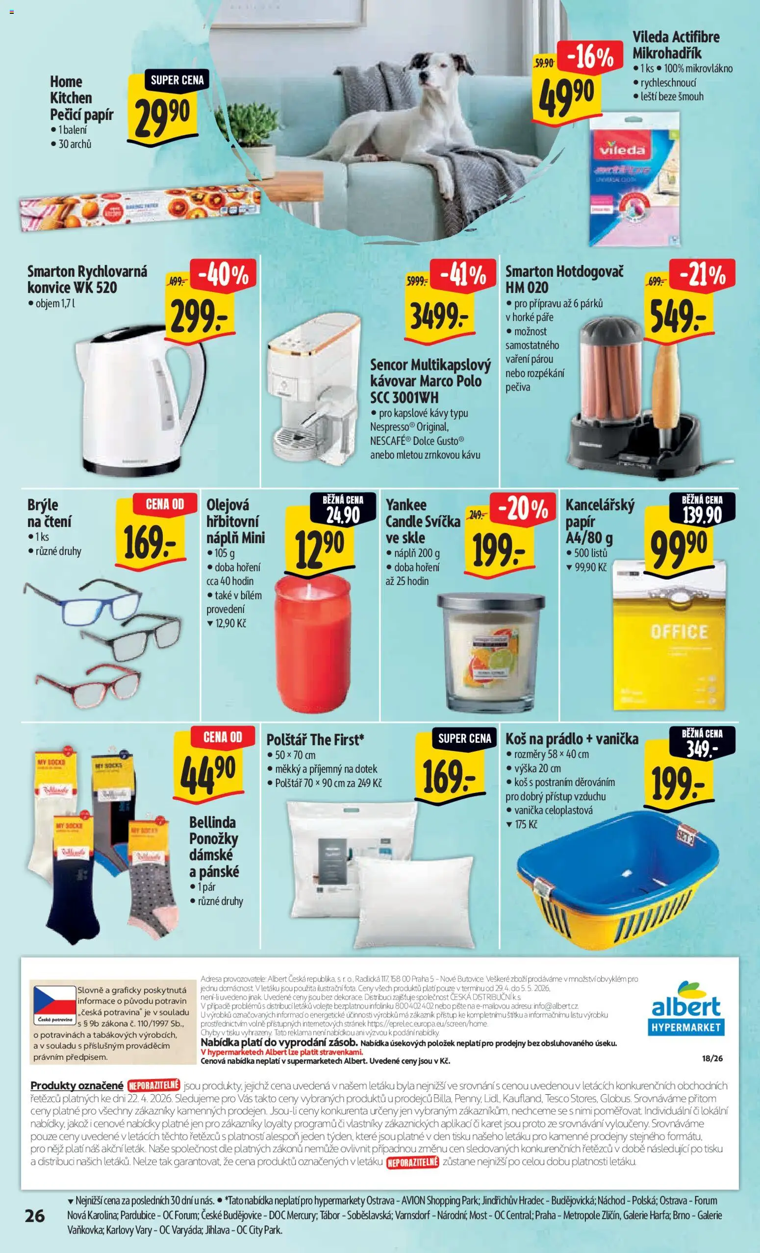 Albert leták - Hypermarket od 29.04.2026 | Strana: 34 | Produkty: Kávovar, Konvice, Svíčka, Koš