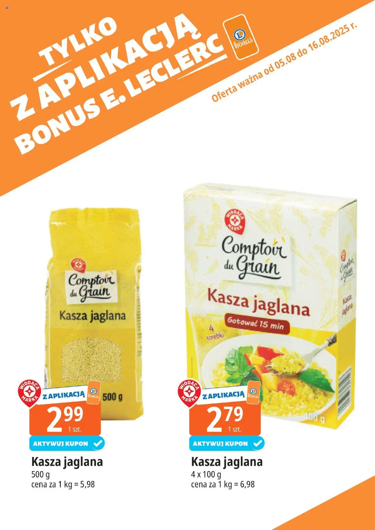 E.Leclerc Gazetka - Kłodzko kupony dodatkowe od 05.08.2025 | Strona: 17 | Produkty: Kasza, Kasza jaglana