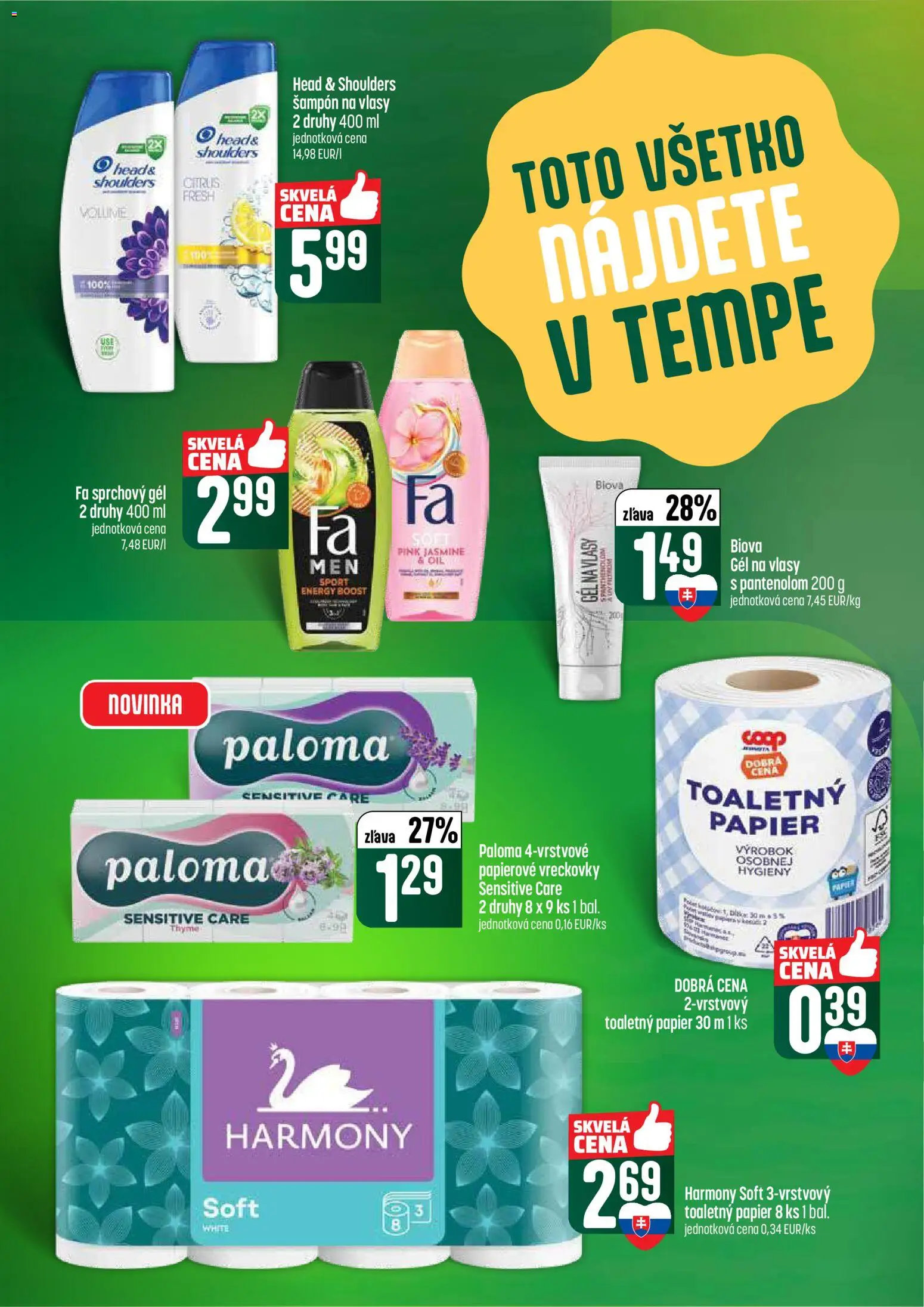Nové COOP Jednota akcie – leták je platný od 16.04.2026 | Strana: 52 | Produkty: Šampón, Toaletný papier, Sprchový gél, Head & Shoulders