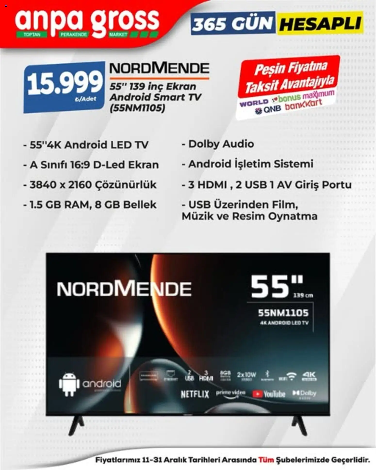 Anpa Gross İndirim Smart TV - 11.12.2025 tarihinden itibaren geçerlidir | Sayfa: 1 | Ürünler: TV, USB