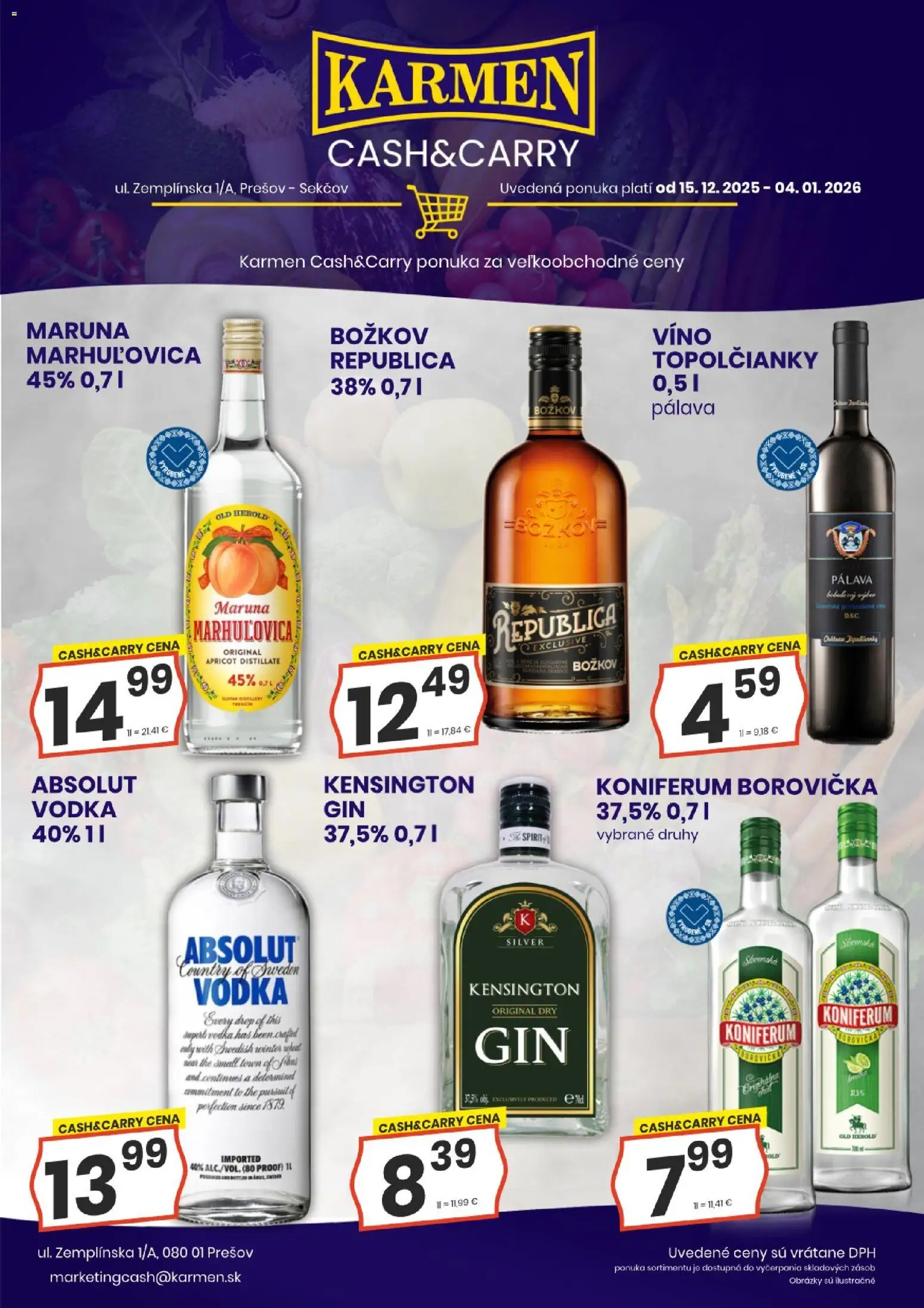 Nové KARMEN CBA akcie – leták je platný od 15.12.2025 | Strana: 2 | Produkty: Víno, Republica, Koniferum, Vodka
