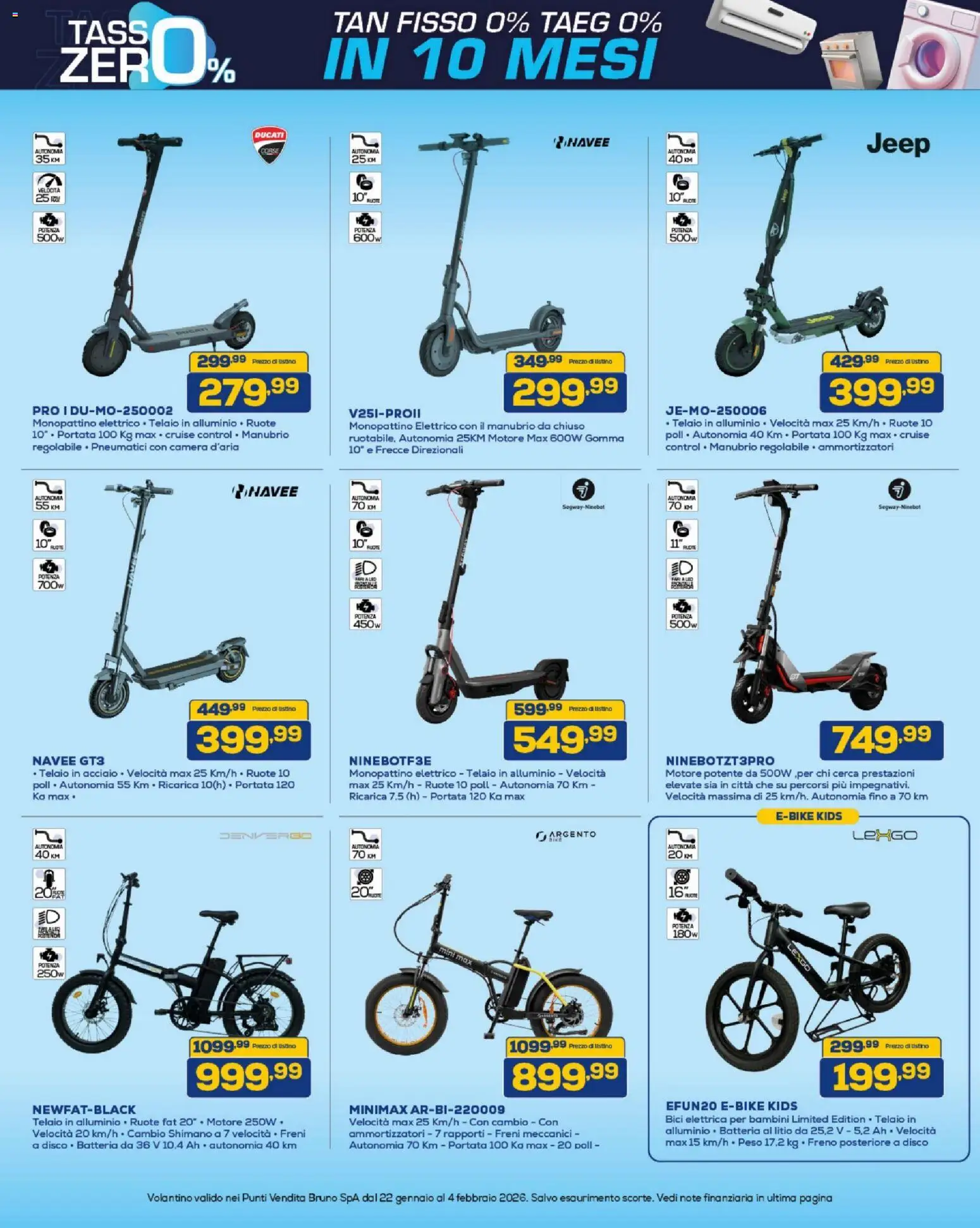 Volantino BRUNO del 22.01.2026 | Pagina: 14 | Prodotti: Monopattino, Alluminio, Batteria, Monopattino elettrico