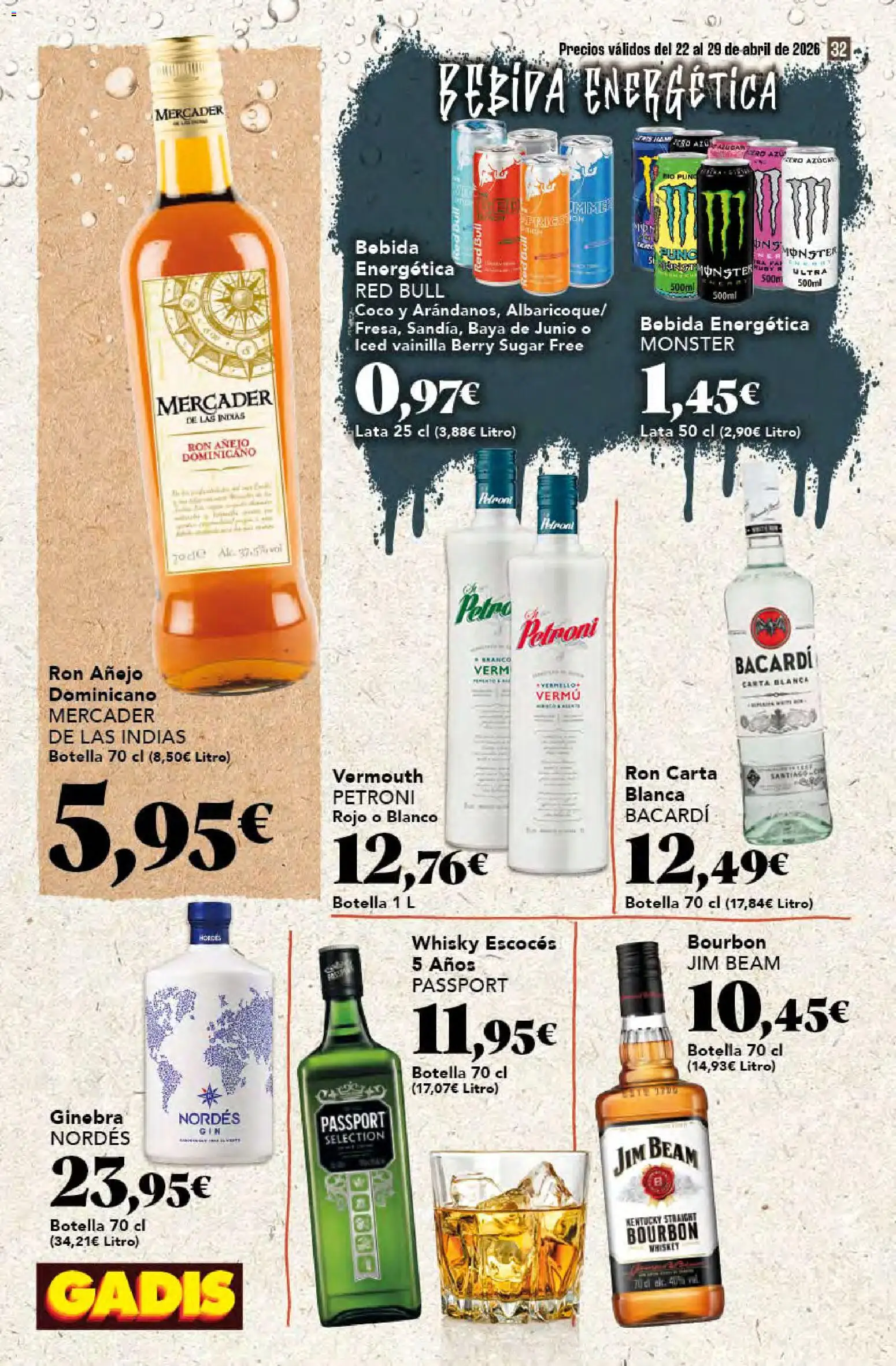 Gadis folleto │ válido desde el 22.04.2026 | Página: 32 | Productos: Ron, Τυρόπιτα, Ginebra, Whisky