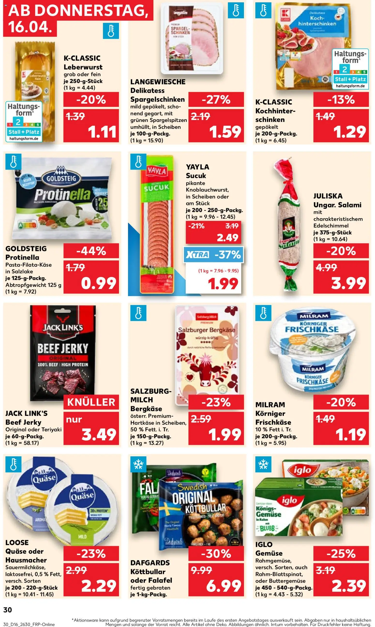 Kaufland Prospekt Jena	 – gültig ab 16.04.2026 | Seite: 30 | Produkte: Iglo, Spargel, Milram, Frischkase