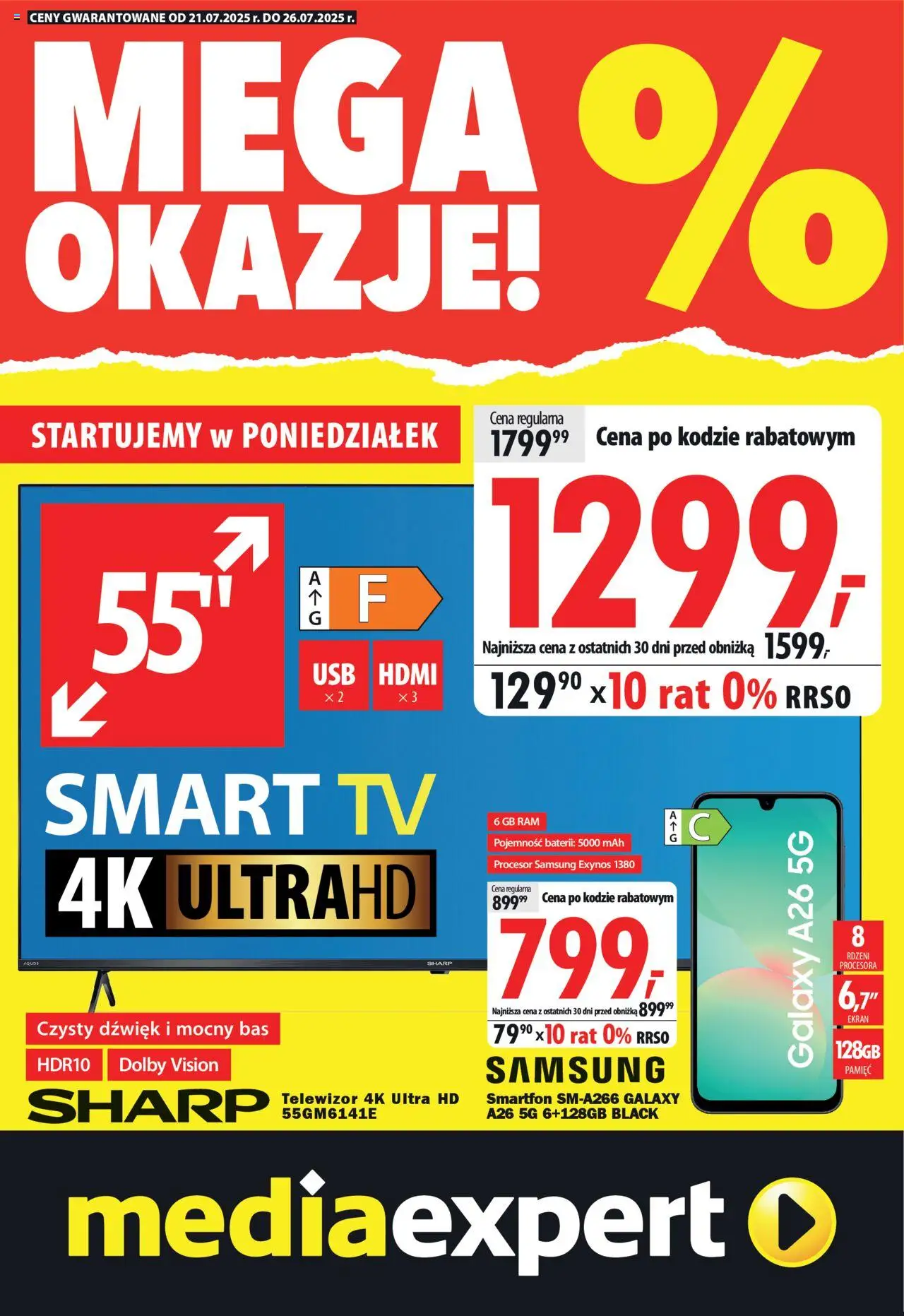 Mediaexpert promocje - Mega okazje od 21.07.2025 | Strona: 1 | Produkty: Smartfon, Telewizor