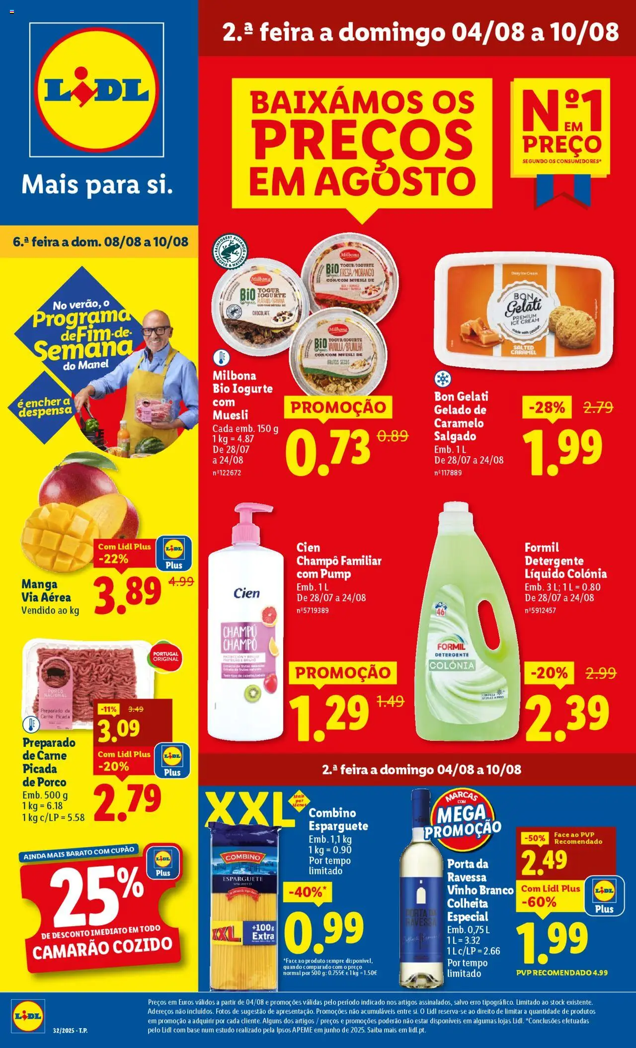 Lidl folheto │ válido de 04.08.2025 | Página: 1 | Produtos: Shampoo, Camarão, Carne picada, Chocolate
