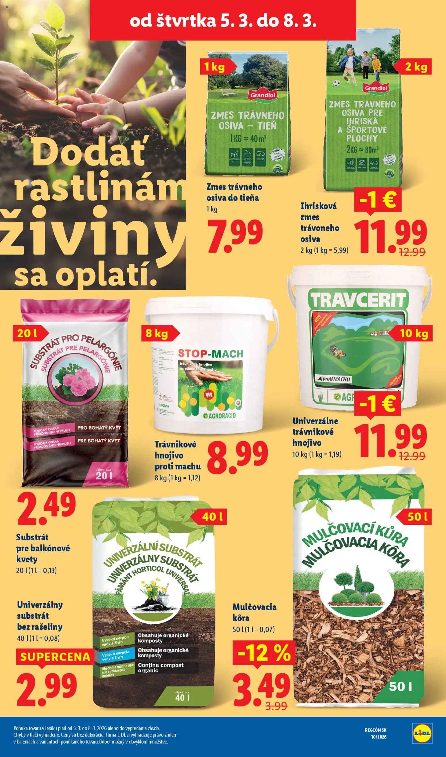 Nové Lidl akcie – leták je platný od 05.03.2026 | Strana: 26 | Produkty: Mulčovacia kôra, Kvety, Substrát