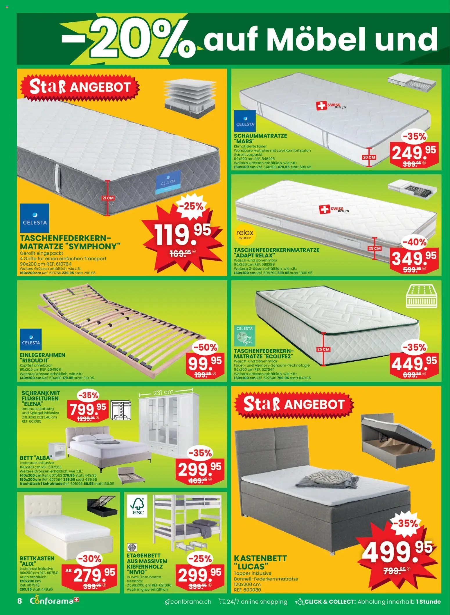 Conforama aktionen – gültig ab 08.04.2026 | Seite: 8 | Produkte: Matratze, Nachttisch, Spiegel, Lattenrost