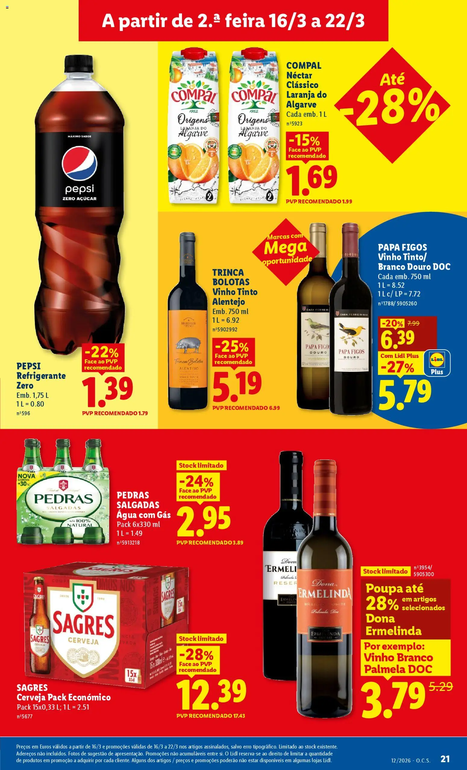 Lidl folheto │ válido de 16.03.2026 | Página: 21 | Produtos: Açúcar, Água com gás, Soda, Vinho tinto