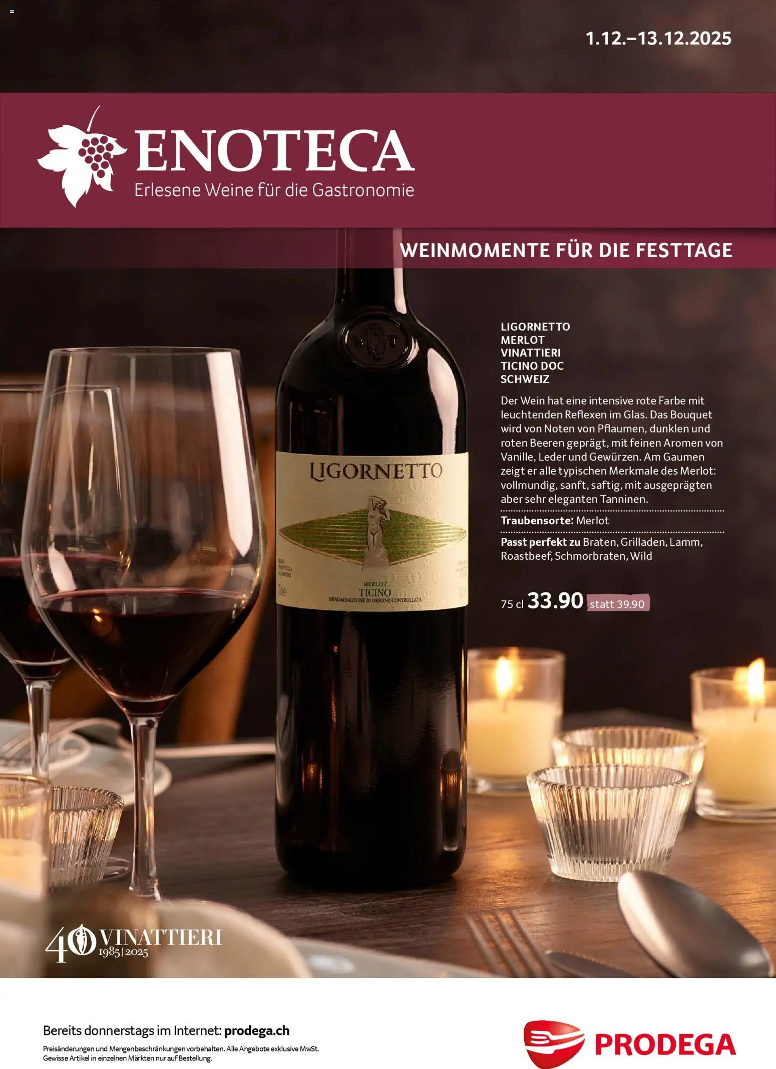 Prodega Aktionen Enoteca – gültig ab 01.12.2025 | Seite: 1 | Produkte: Merlot, Wein