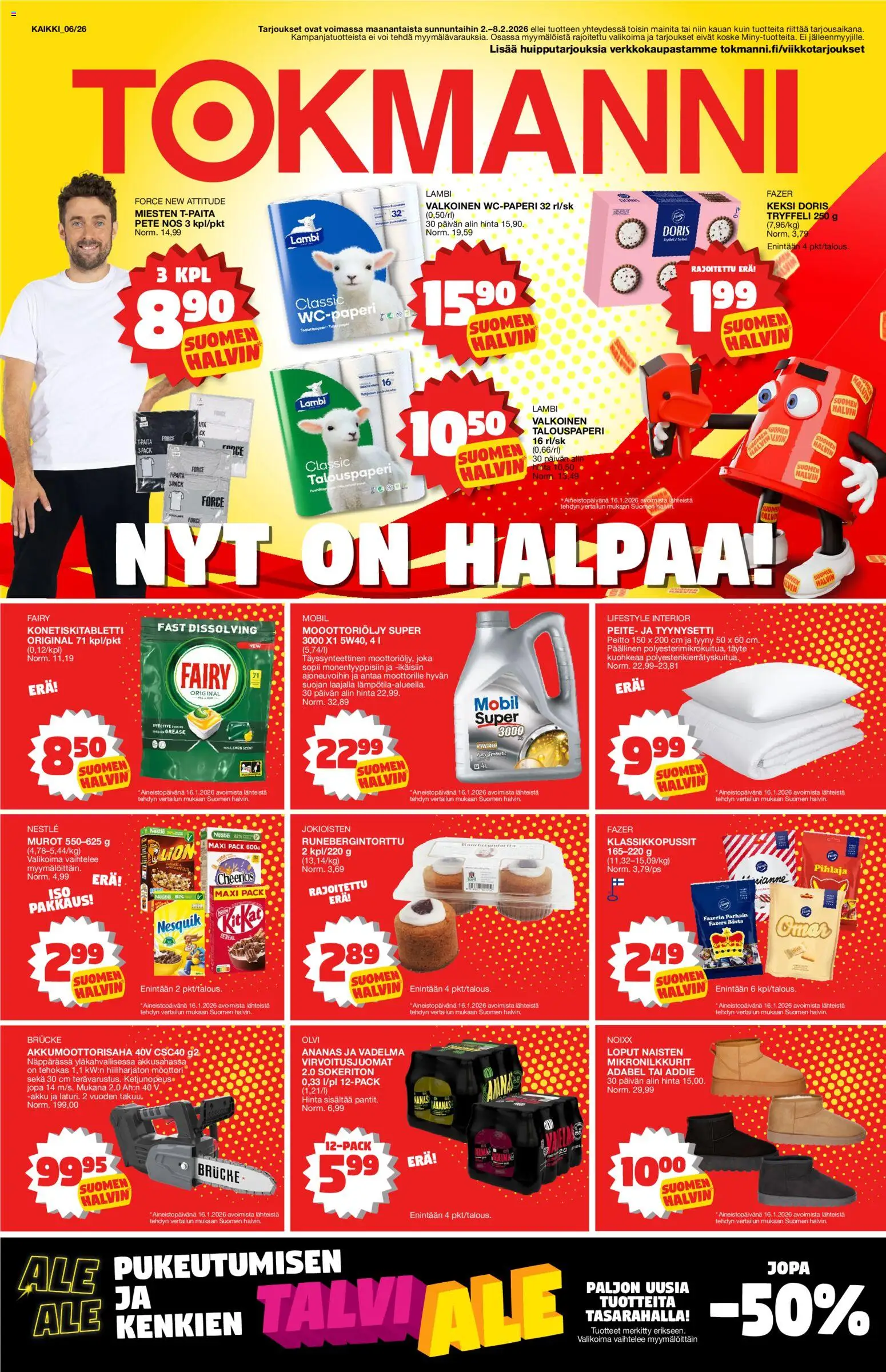 Tokmanni tarjoukset – voimassa 02.02.2026 alkaen | Sivu: 1 | Tuotteet: Tyyny, Akku, Paita, Peitto