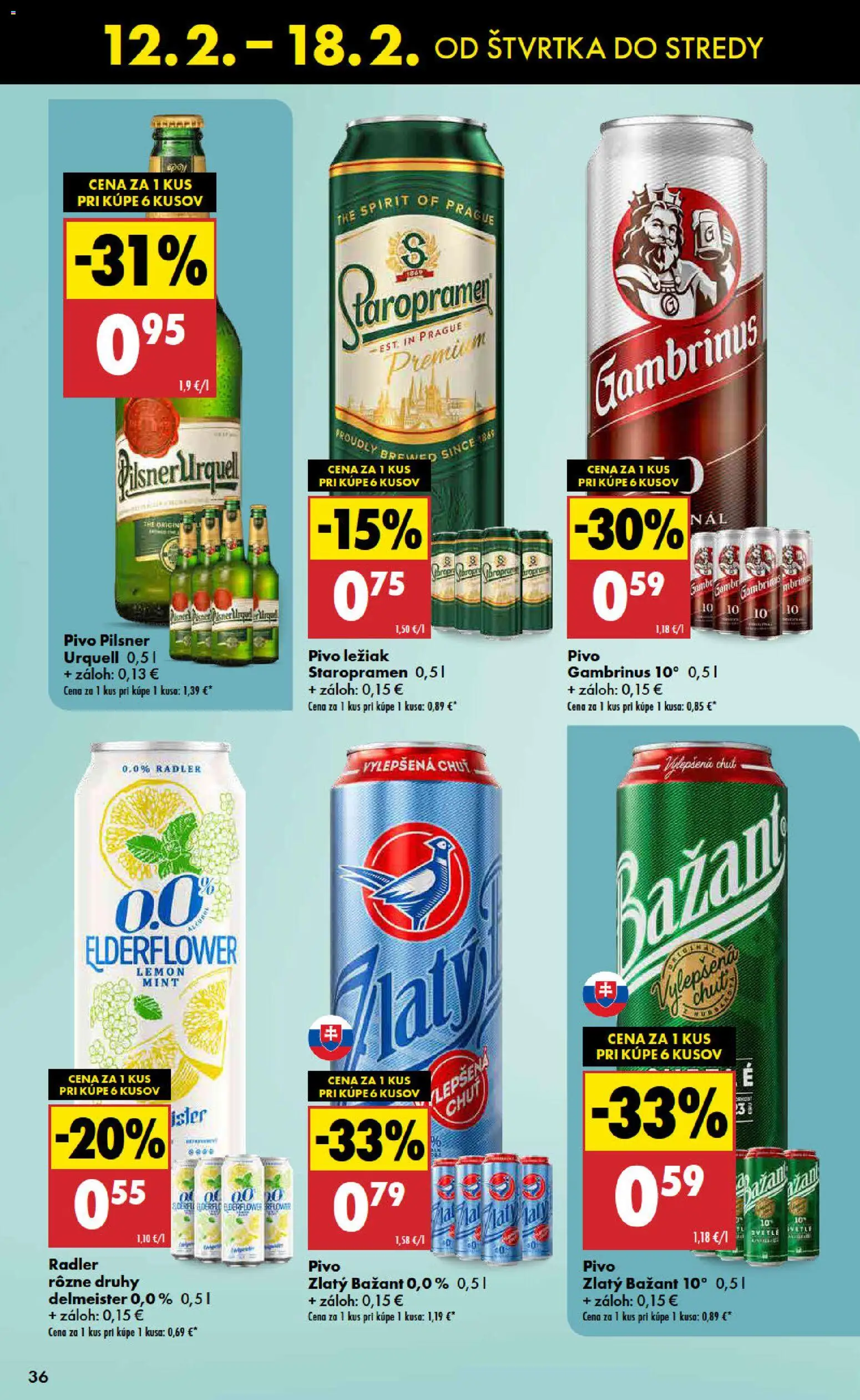 Nové Biedronka akcie – leták je platný od 12.02.2026 | Strana: 36 | Produkty: Pivo, Radler, Staropramen, Gambrinus
