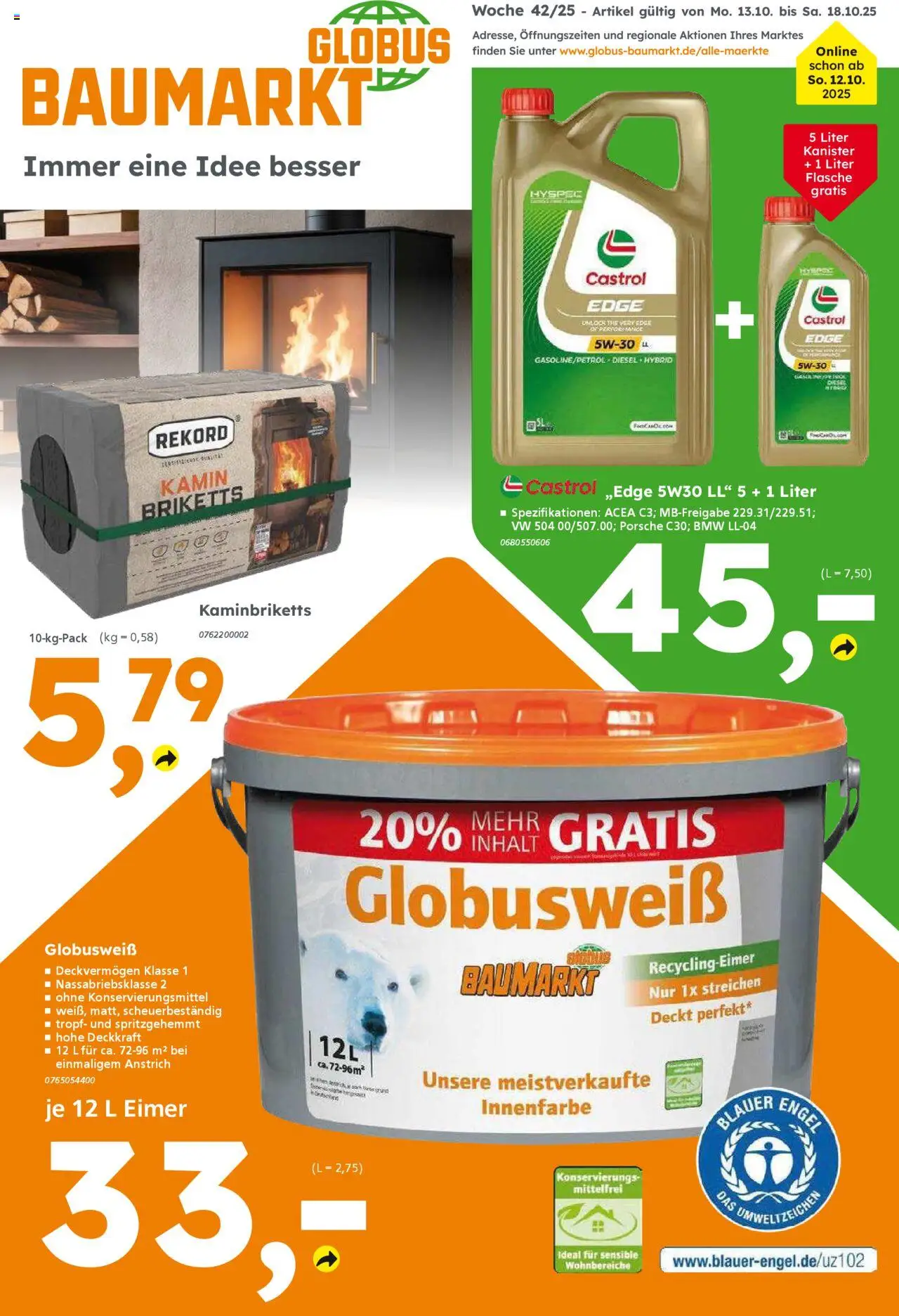 Globus Baumarkt prospekt Dresden	 – gültig ab 13.10.2025 | Seite: 1 | Produkte: Kamin