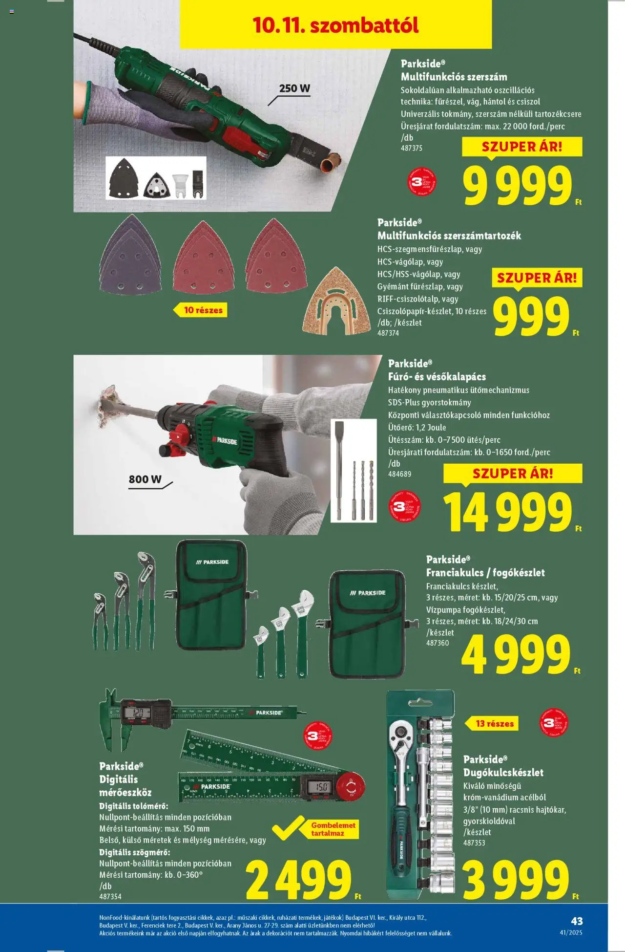 Lidl akciós ujság - amely érvényes a következő dátumtól: 09.10.2025 | Oldal: 43 | Termékek: Parkside, Játékok