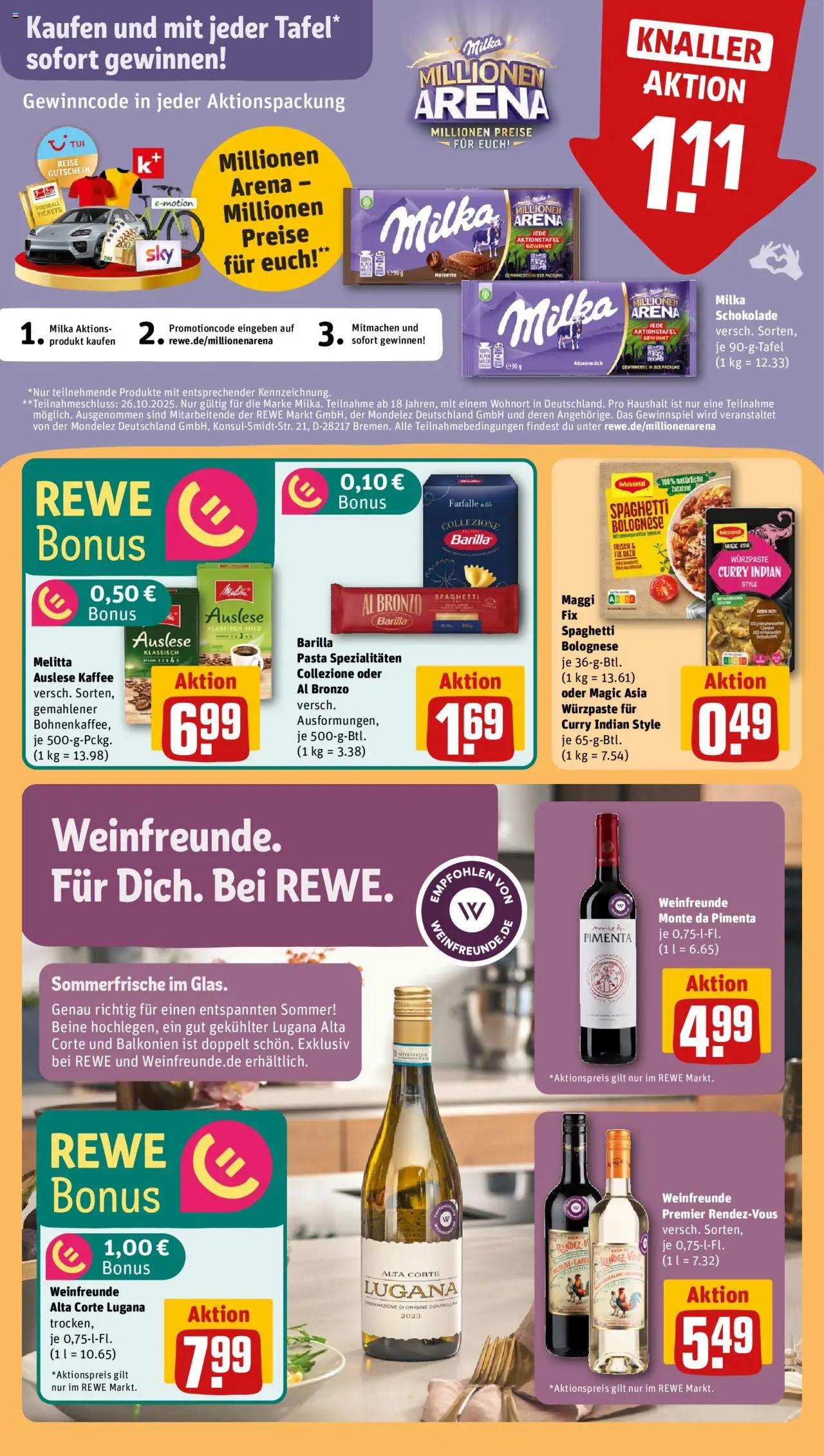 Rewe Prospekt 	 - gültig ab dem 04.08.2025 | Seite: 16 | Produkte: Milka schokolade, Milka, Fußball, Pasta