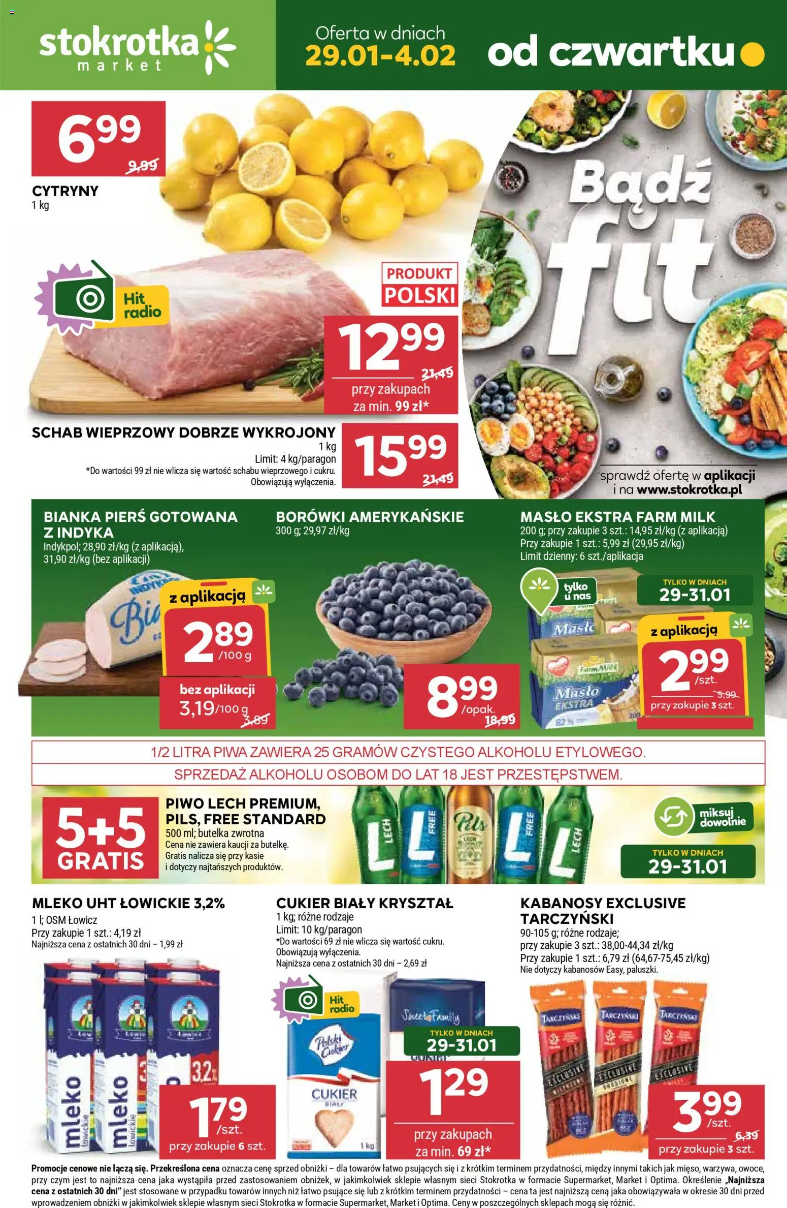 Stokrotka Gazetka - Market od 29.01.2026 | Strona: 1 | Produkty: Schab wieprzowy, Cytryny, Cukier biały, Piwo