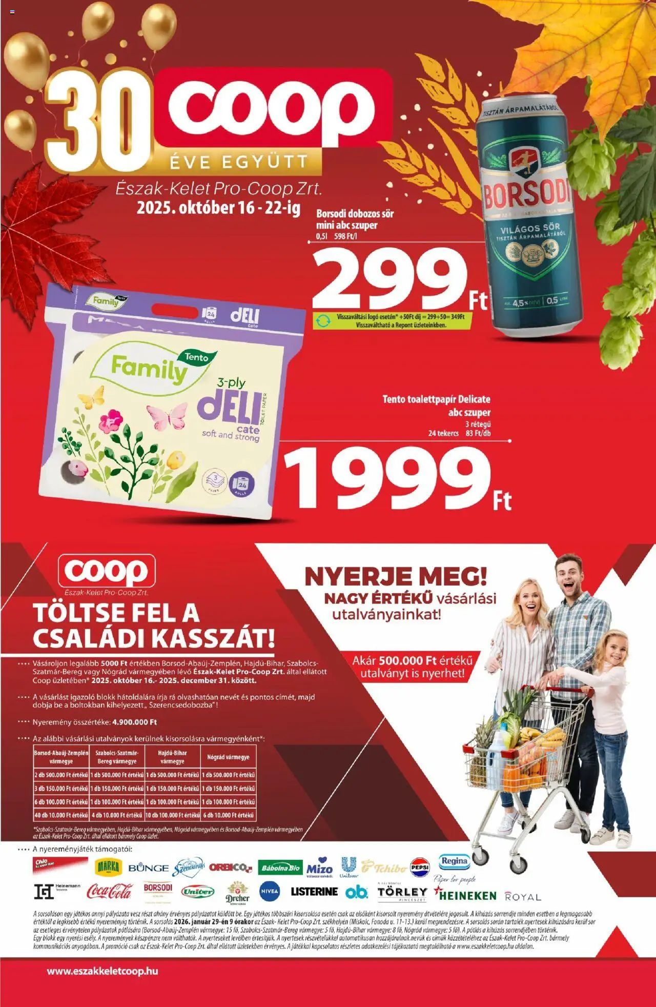 COOP akciós ujság - amely érvényes a következő dátumtól: 16.10.2025 | Oldal: 1 | Termékek: Pepsi, Heineken, Dobozos sör, Sör