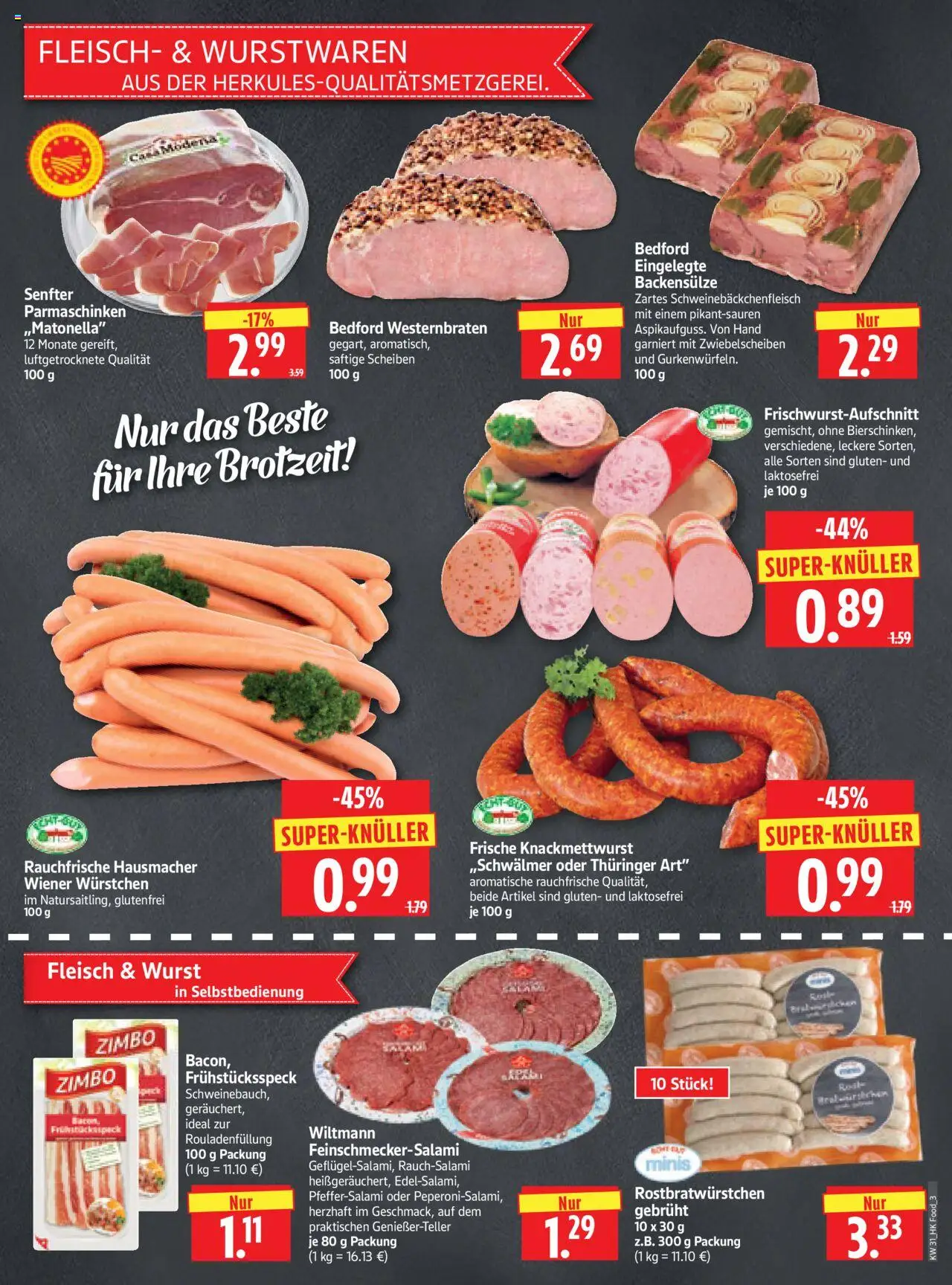 HERKULES Prospekt 	 - gültig ab dem 28.07.2025 | Seite: 3 | Produkte: Wiener wurstchen, Wurst, Fleisch