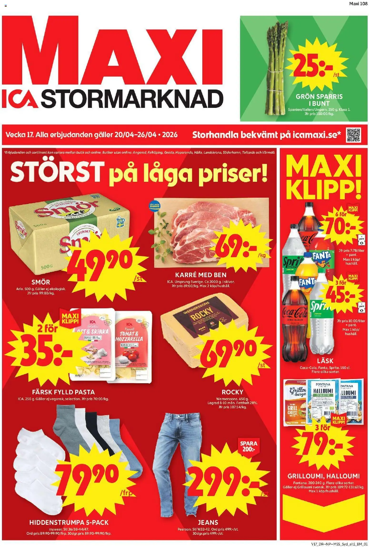 ICA Maxi reklamblad aktuell från 20.04.2026 | Sida: 1 | Produkter: Galler, Halloumi, Ost, Skinka