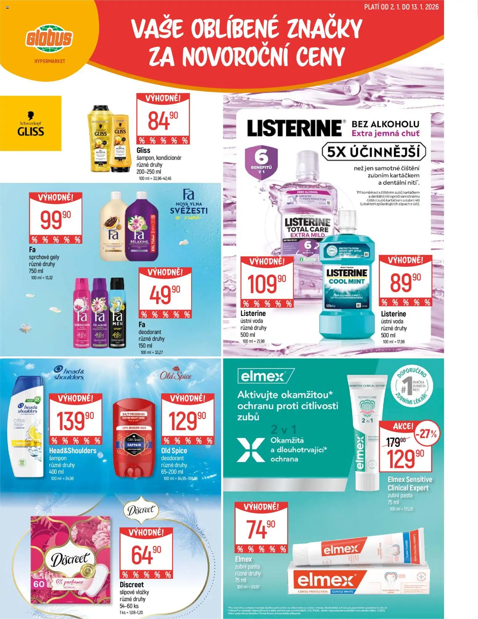 Globus leták - Olomouc od 02.01.2026 | Strana: 13 | Produkty: Ústní voda, Voda, Listerine, Kondicionér