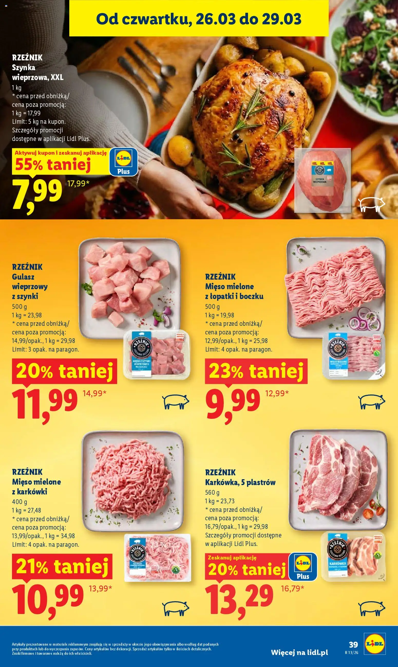 Lidl gazetka od 26.03.2026 | Strona: 39 | Produkty: Mięso mielone z szynki, Karkówka, Mięso, Szynka